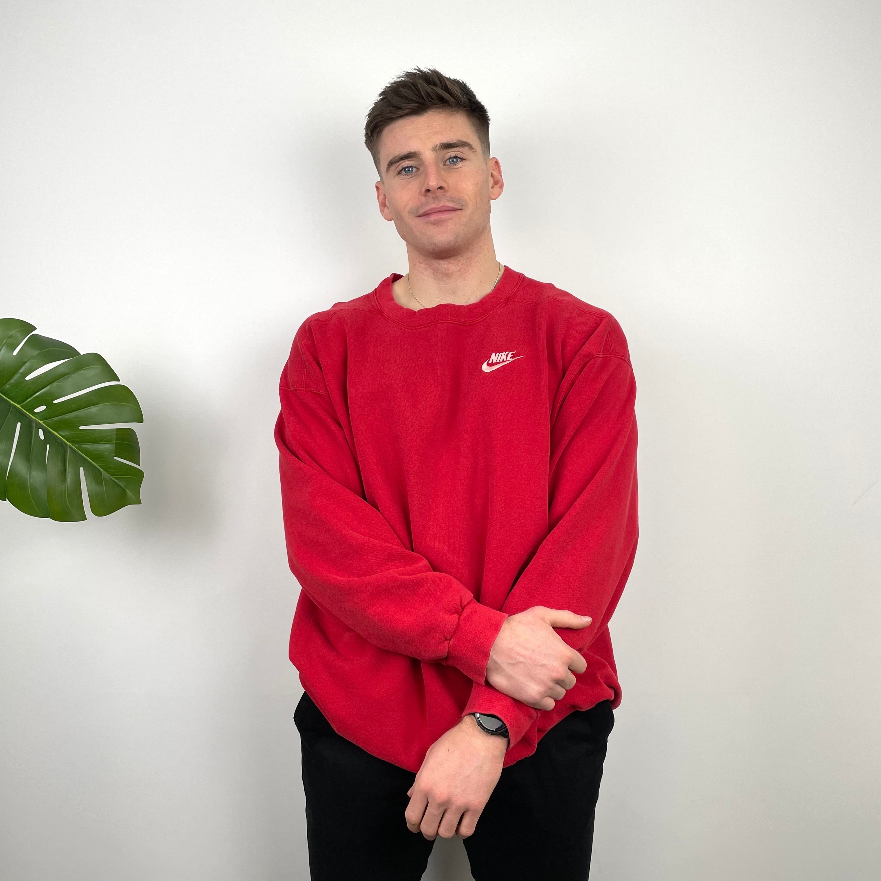 Nike RARE Red Embroidered Swoosh Sweatshirt (XL)