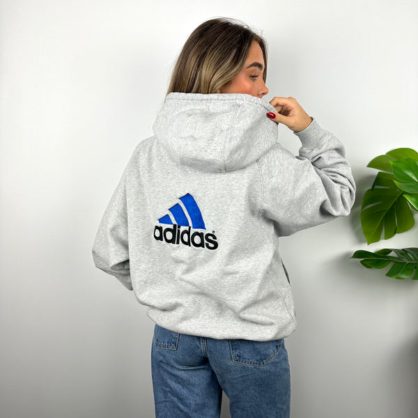 Adidas Grey Embroidered Spell Out Zip Up Hoodie Jacket (L)