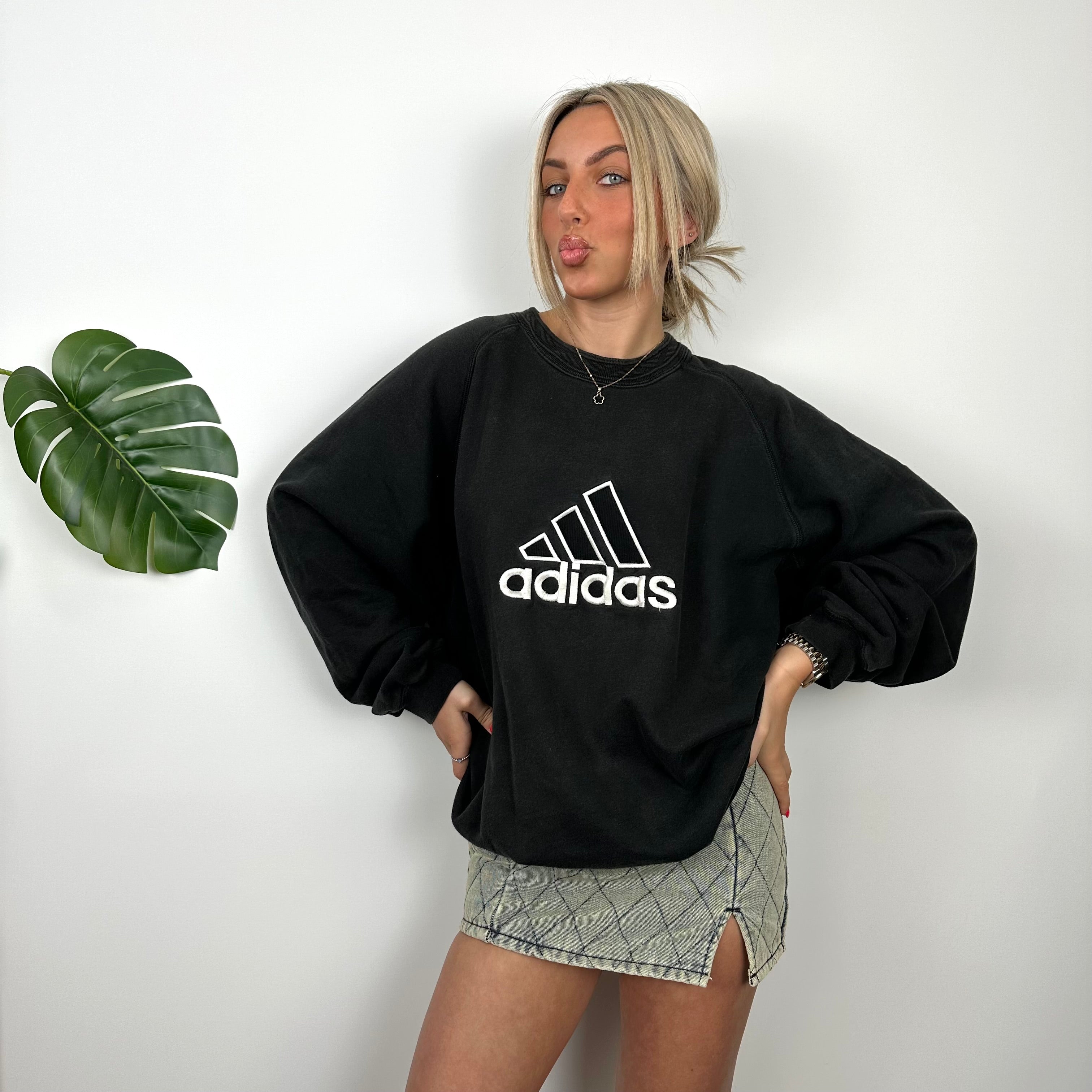 Adidas Black Embroidered Spell Out Sweatshirt (L)