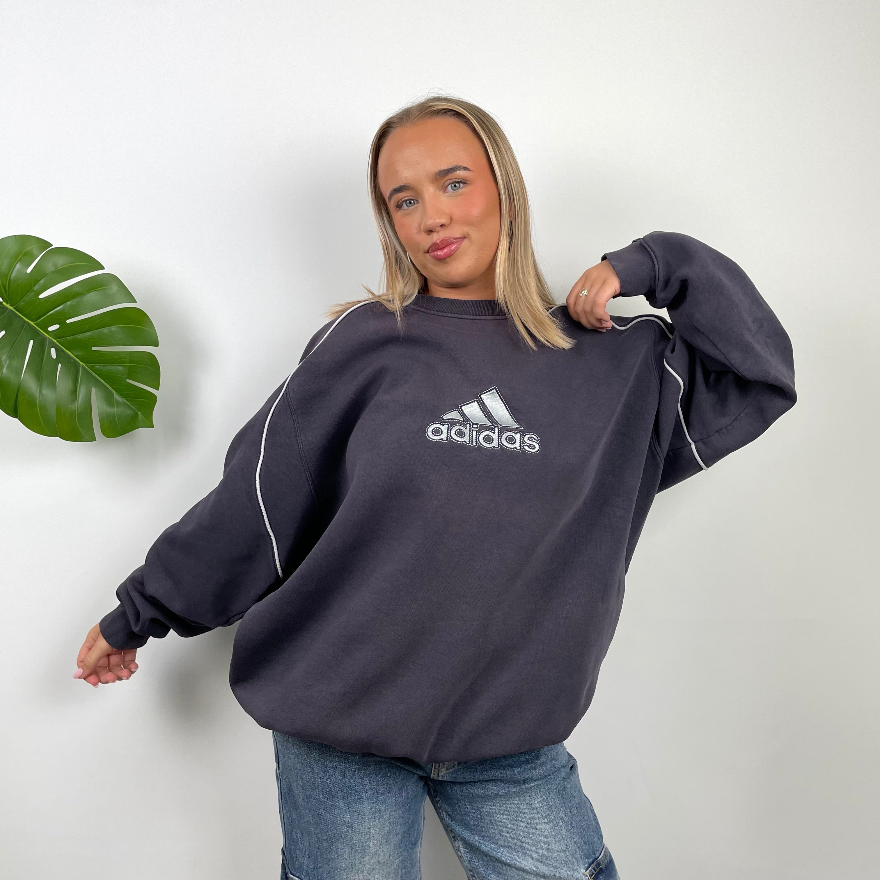 Adidas Navy Embroidered Spell Out Sweatshirt (L)