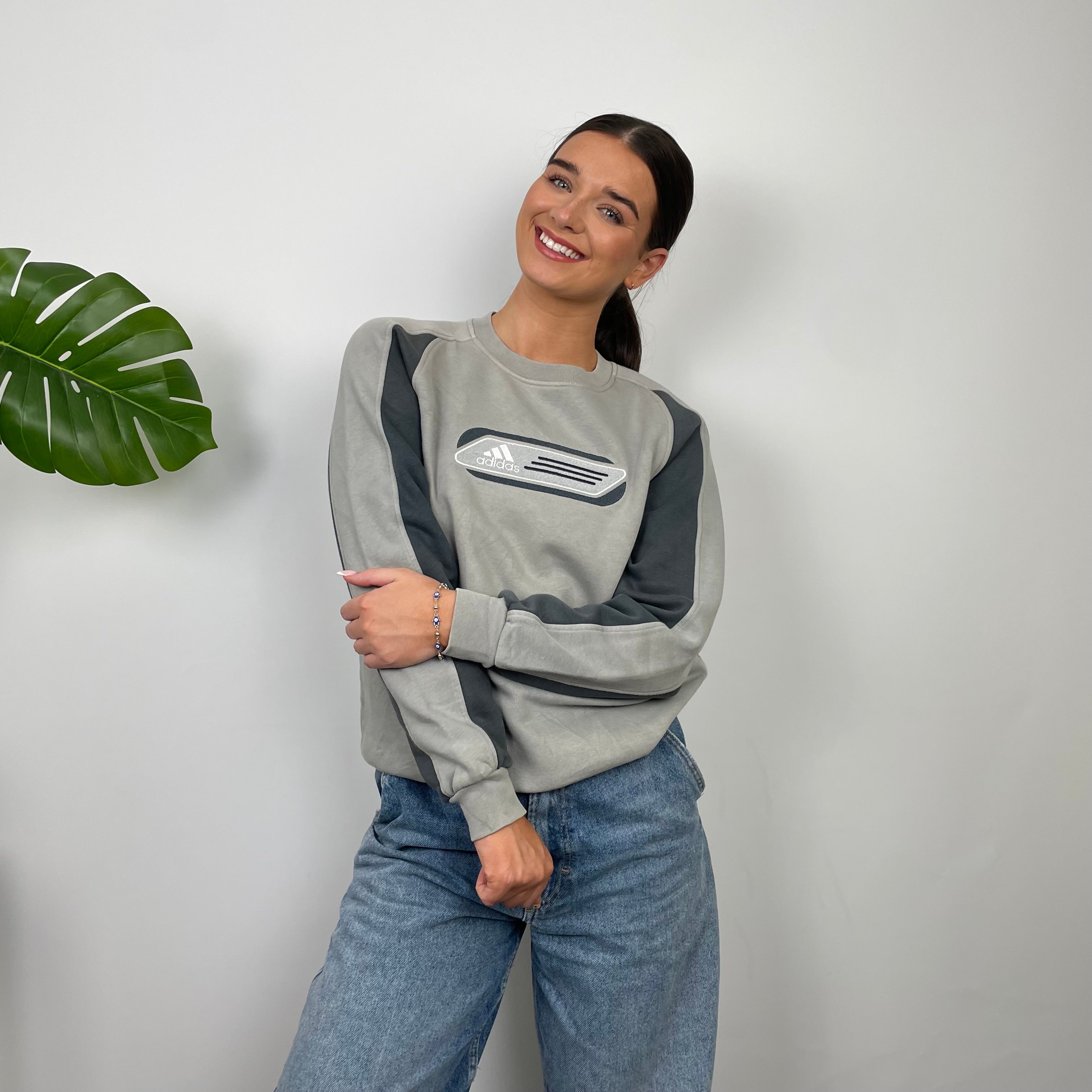 Adidas Grey Embroidered Spell Out Sweatshirt (S)