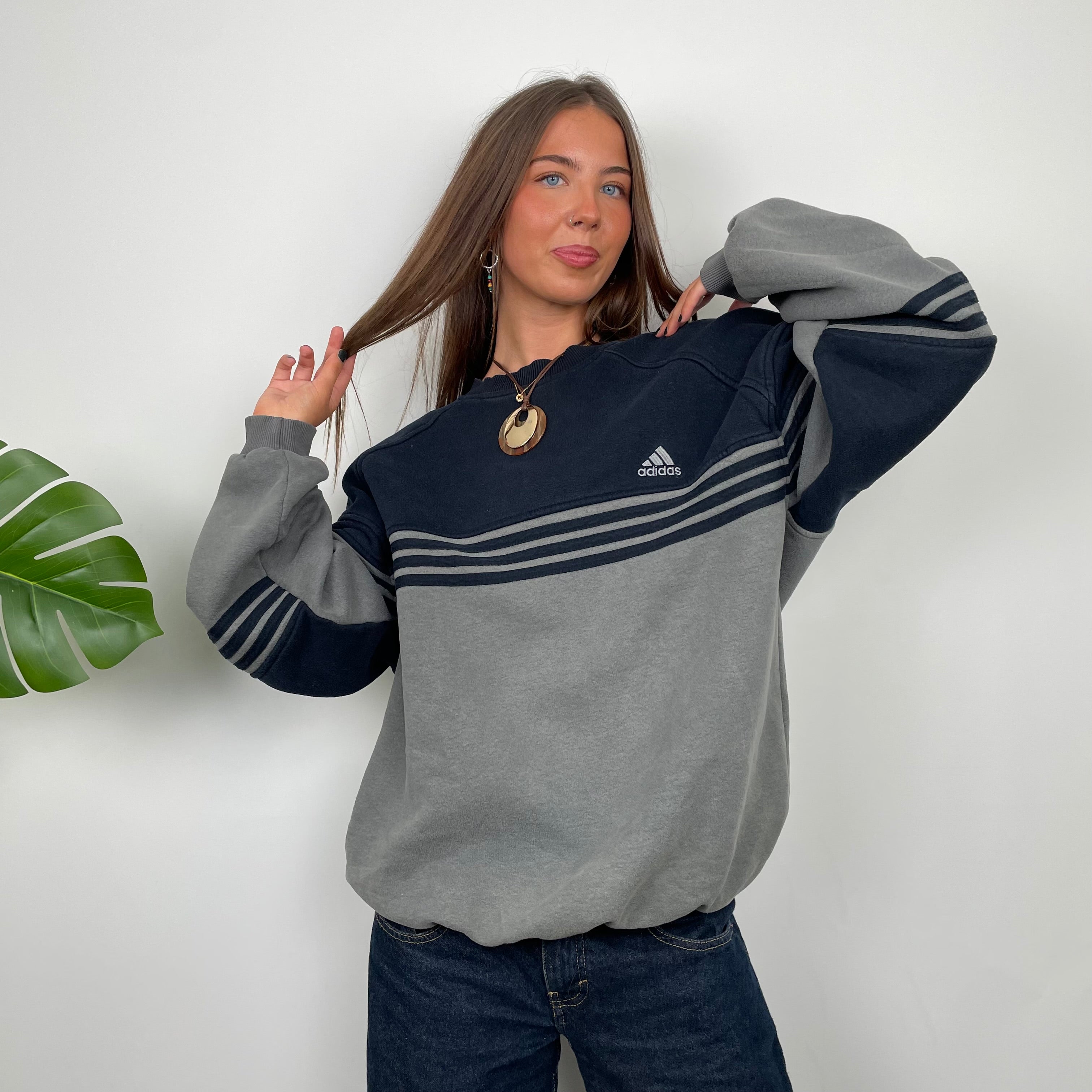 Adidas Grey Embroidered Spell Out Sweatshirt (L)