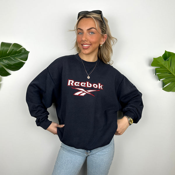 Reebok Navy Embroidered Spell Out Sweatshirt (M)