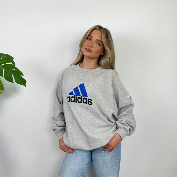 Adidas Grey Embroidered Spell Out Sweatshirt (L)