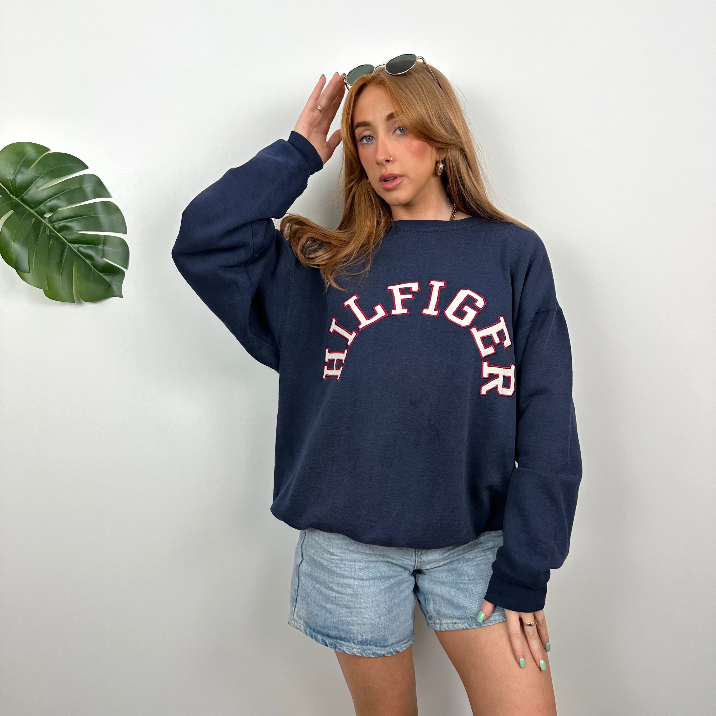 Tommy Hilfiger RARE Navy Embroidered Spell Out Sweatshirt (M)