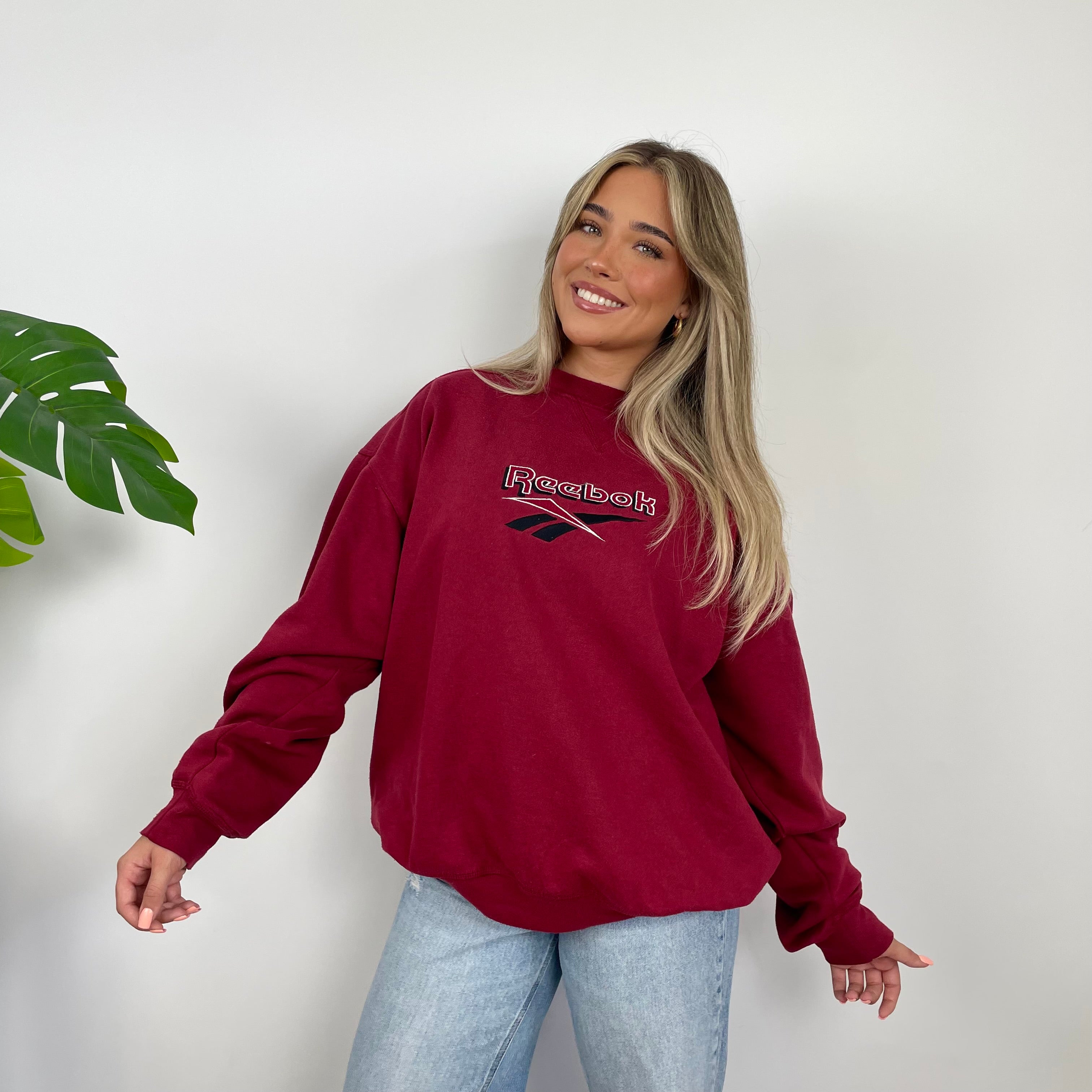 Reebok Red Embroidered Spell Out Sweatshirt (L)