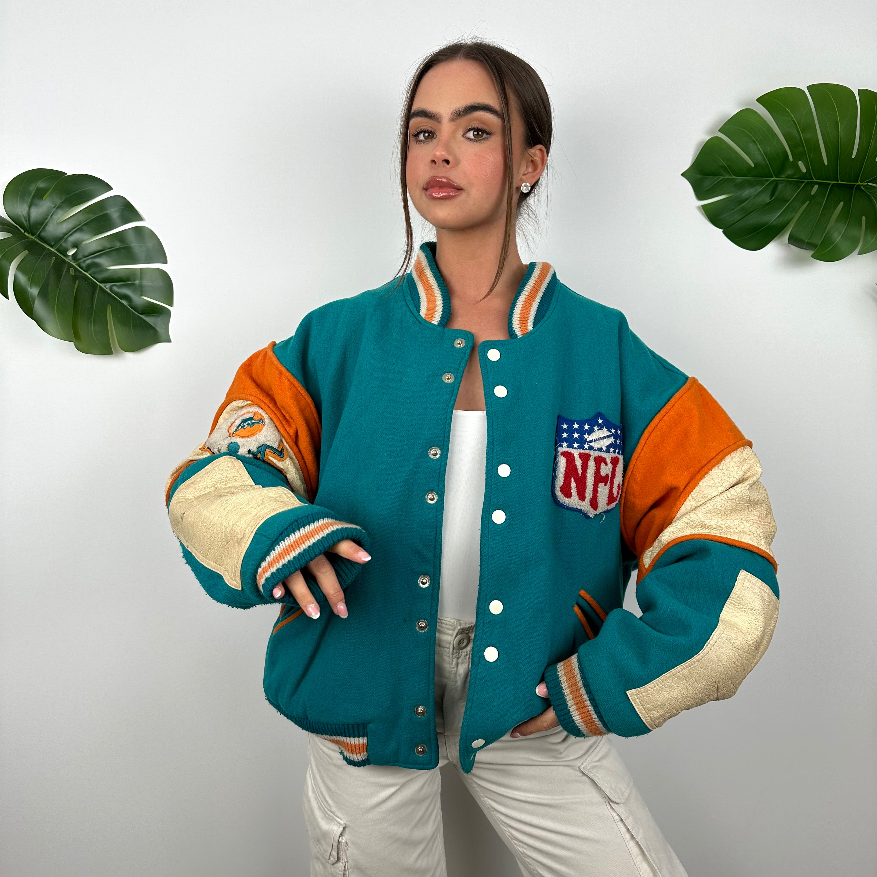 Miami Dolphins NFL Turquoise Blue Heavyweight Jacket (L)