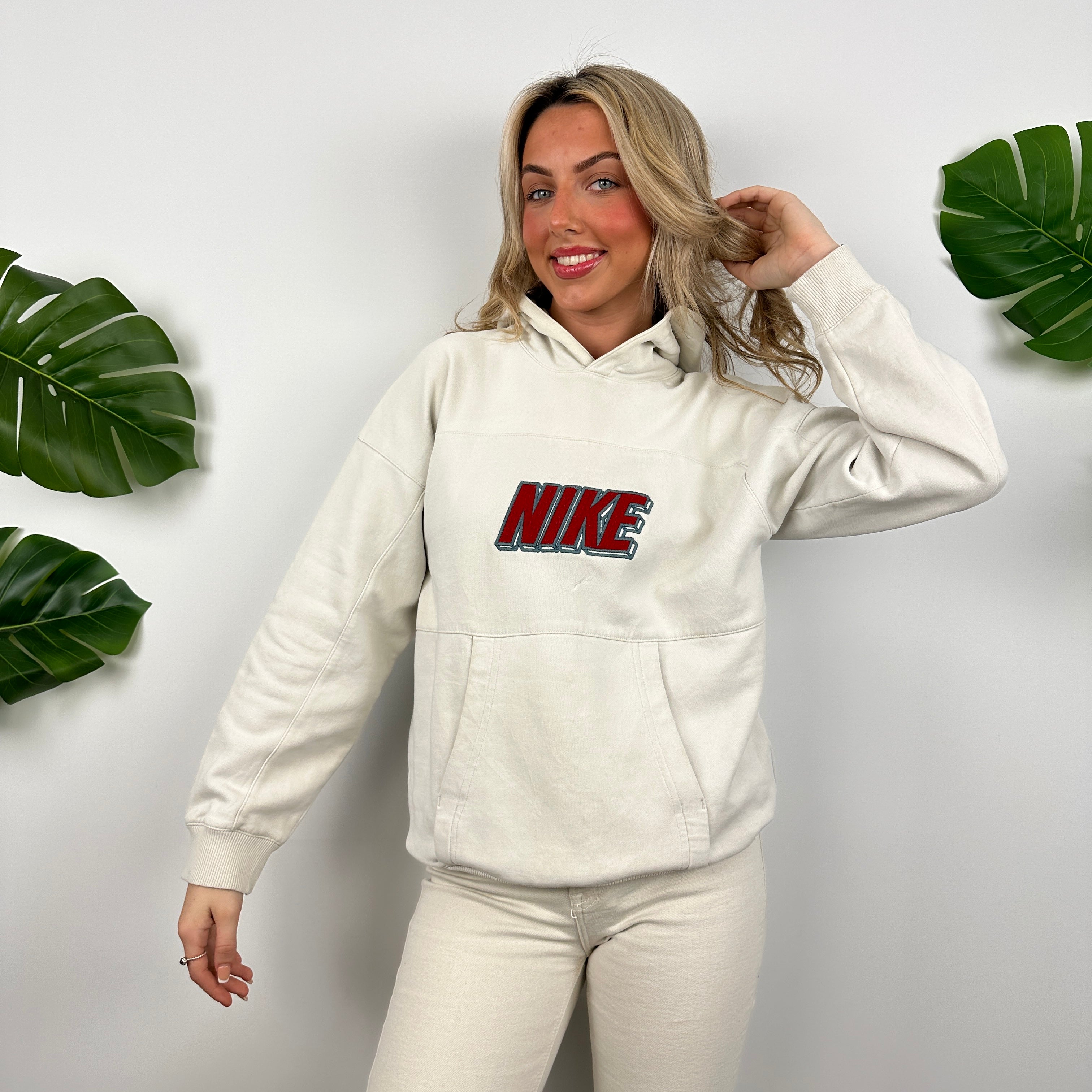 Nike Cream Embroidered Spell Out Hoodie (M)