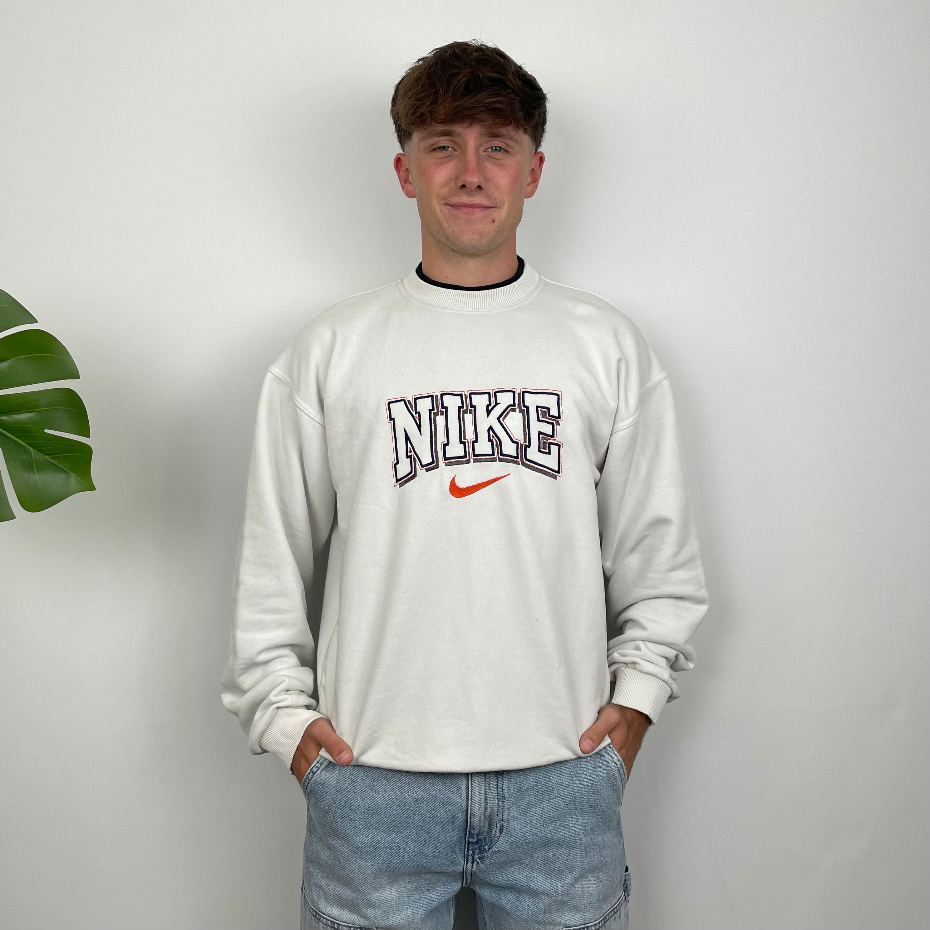 Nike White Embroidered Spell Out Sweatshirt (M)