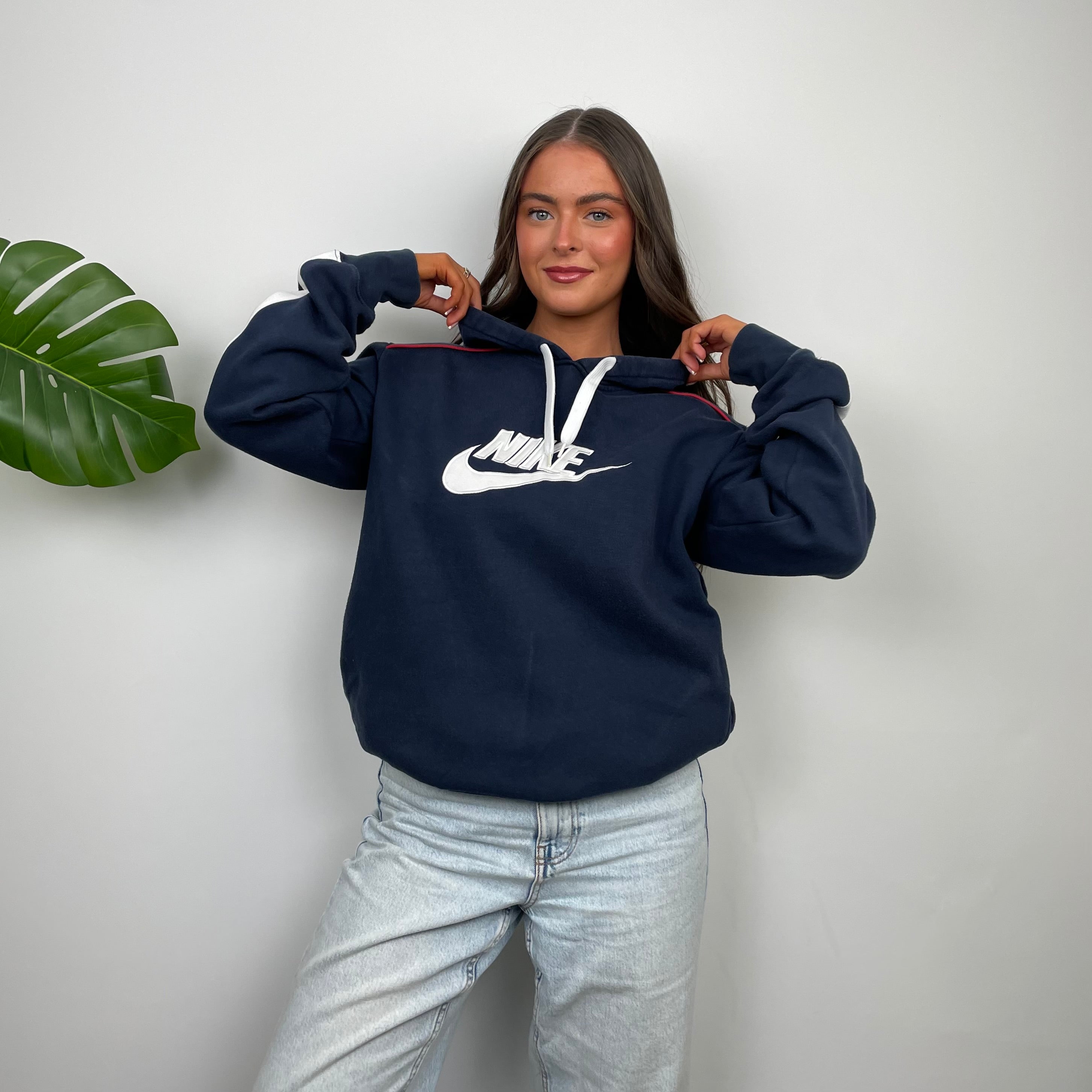 Nike RARE Navy Embroidered Spell Out Hoodie (M)