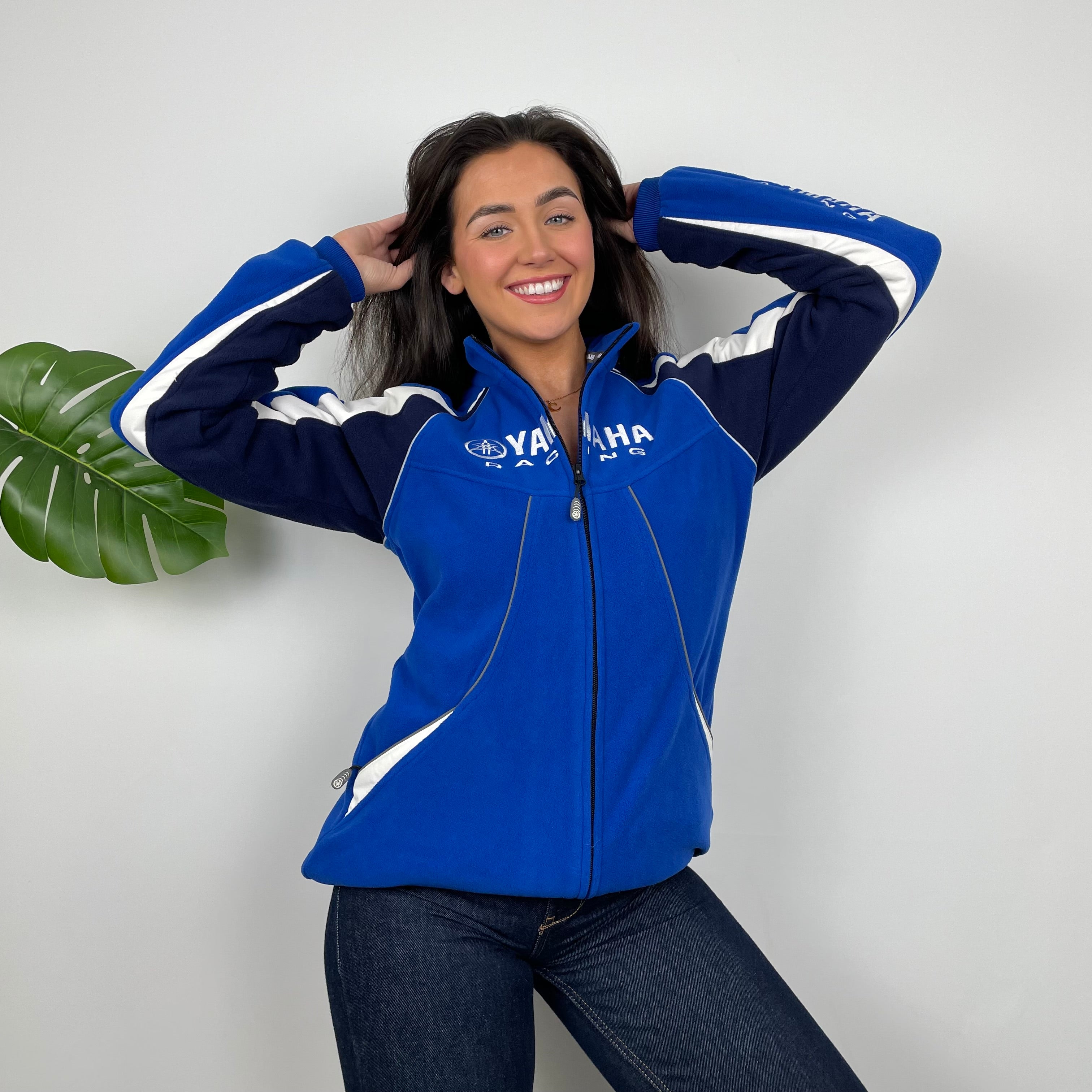 Yamaha Racing Team Blue Embroidered Spell Out Zip Up Hoodie Jacket  (M)
