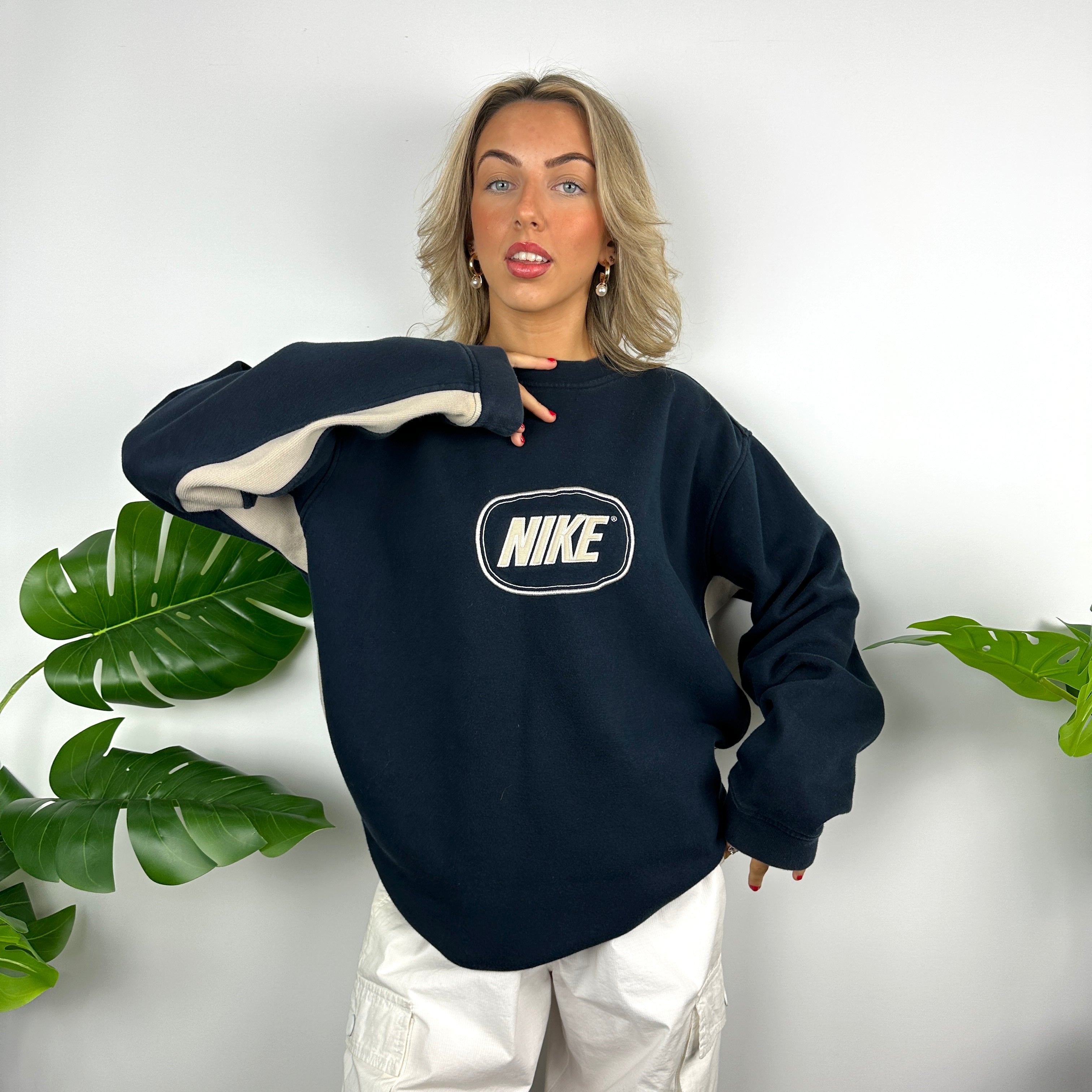 Nike Navy Embroidered Spell Out Sweatshirt (L)