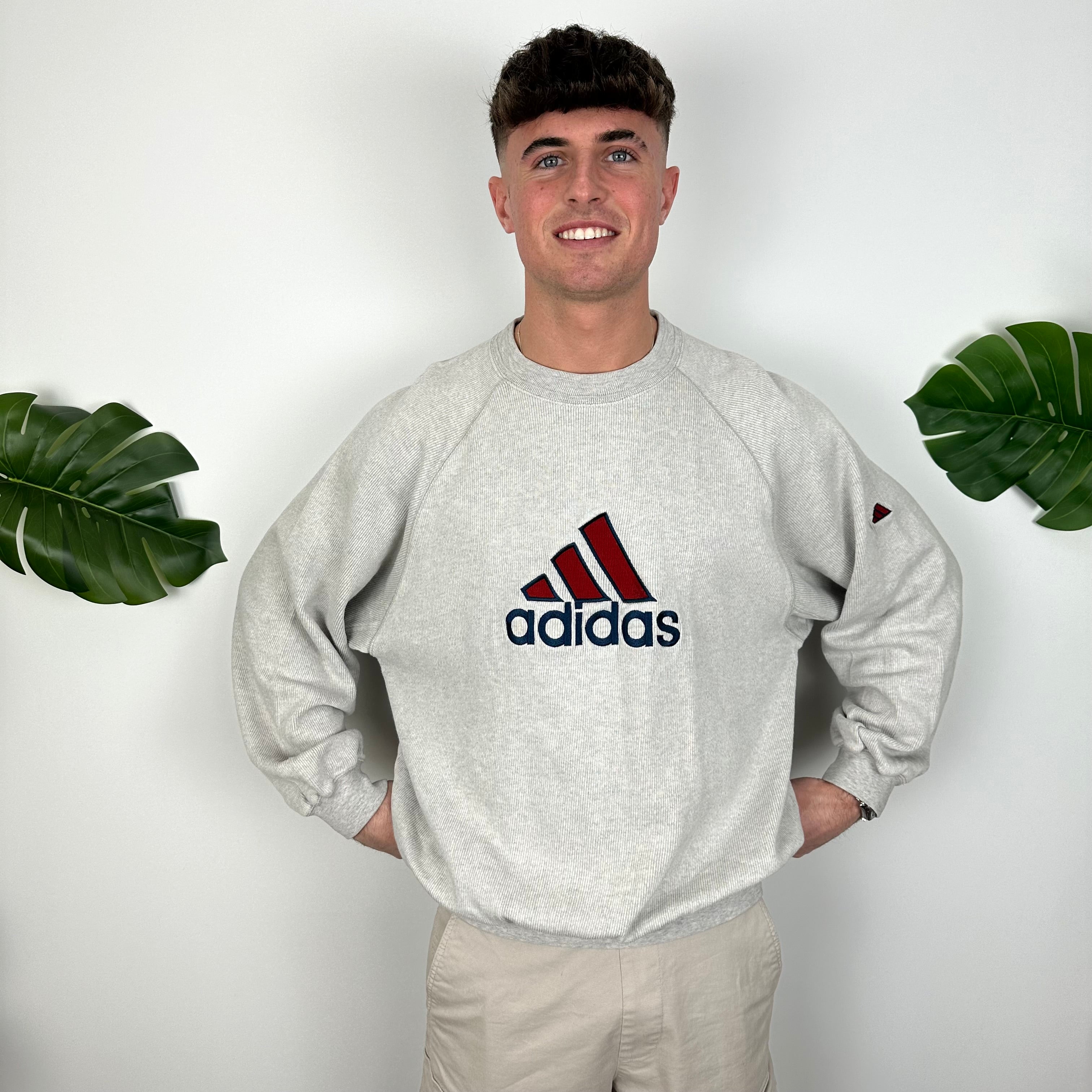 Adidas Grey Embroidered Spell Out Sweatshirt (M)