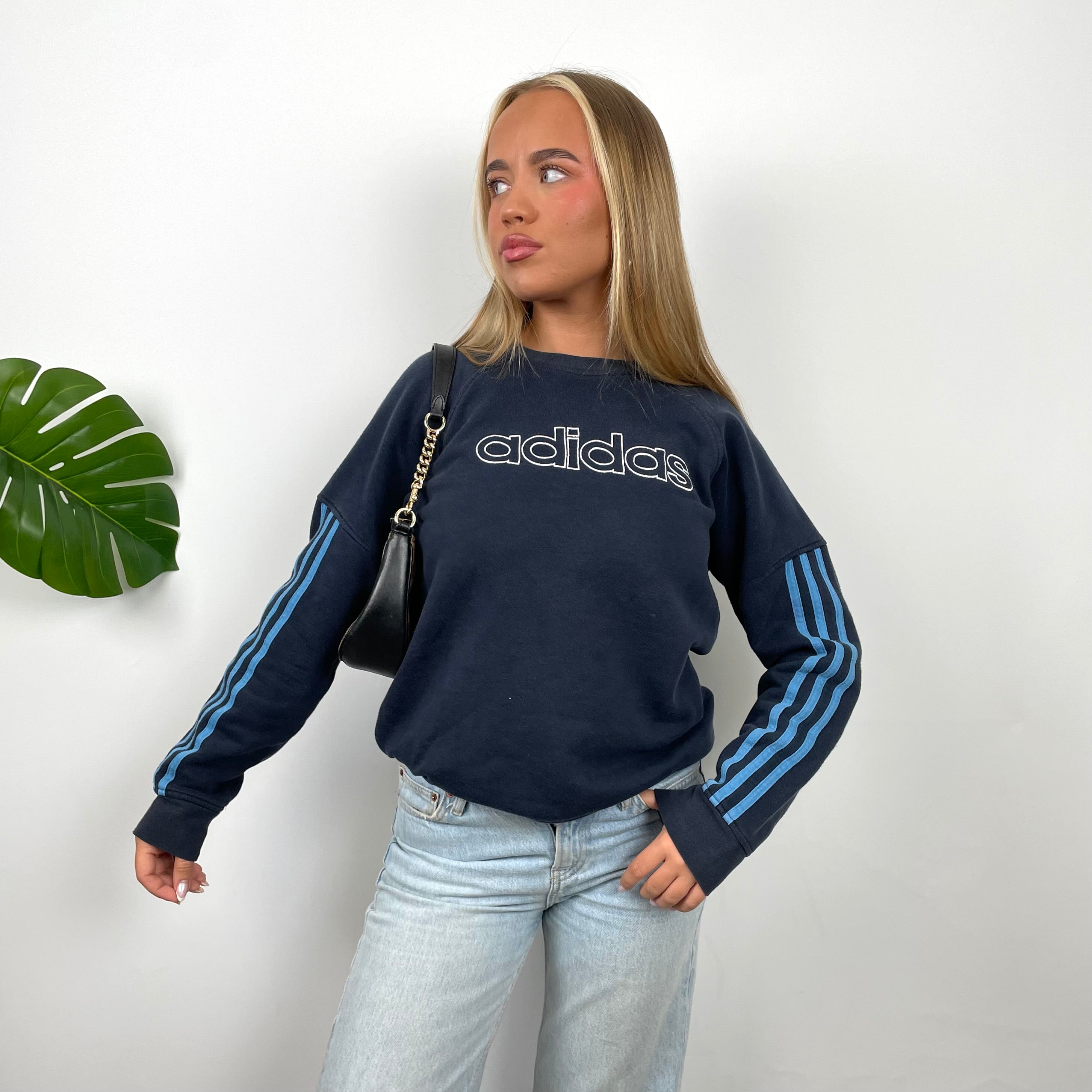 Adidas Navy Embroidered Spell Out Sweatshirt (S)