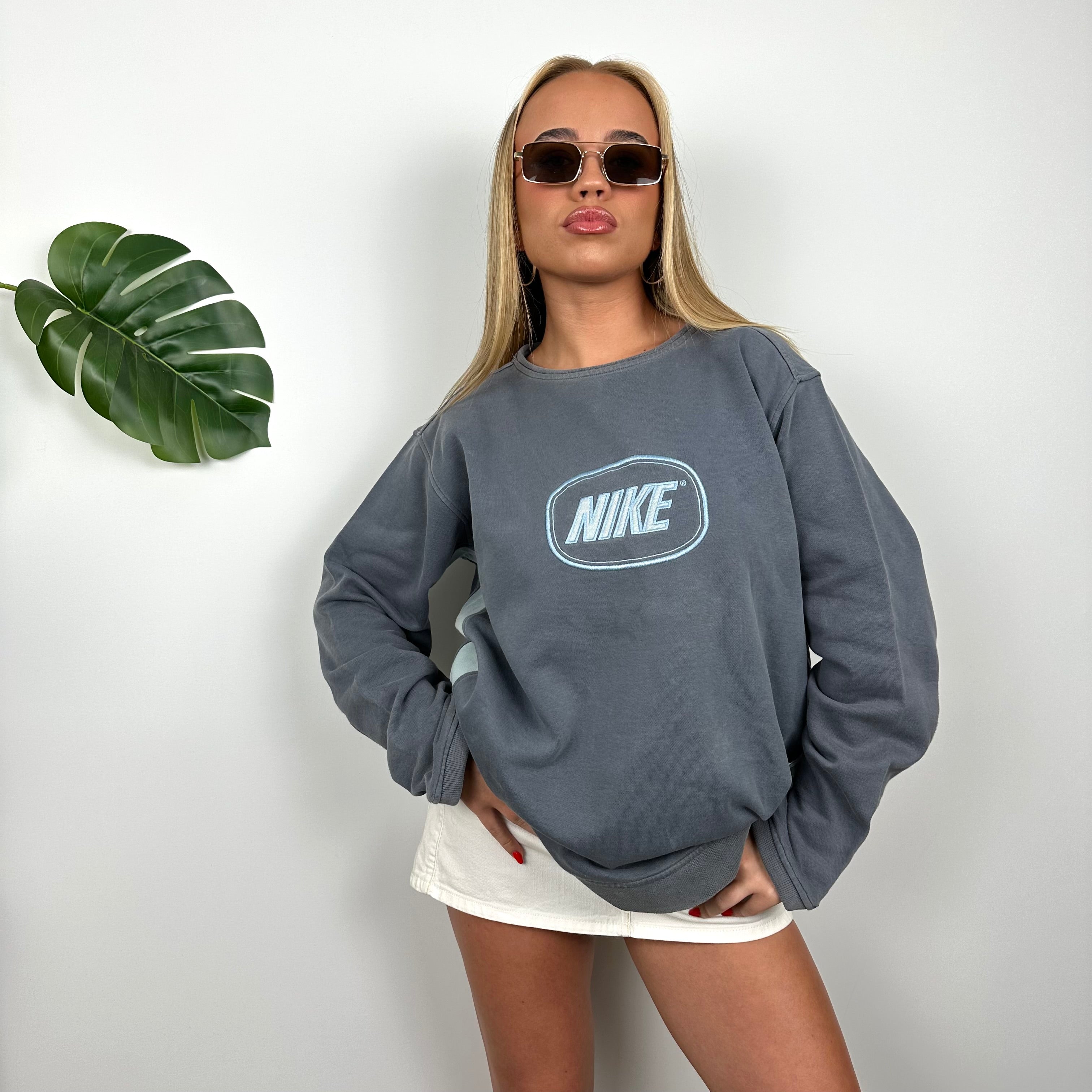 Nike RARE Blue Embroidered Spell Out Sweatshirt (M)