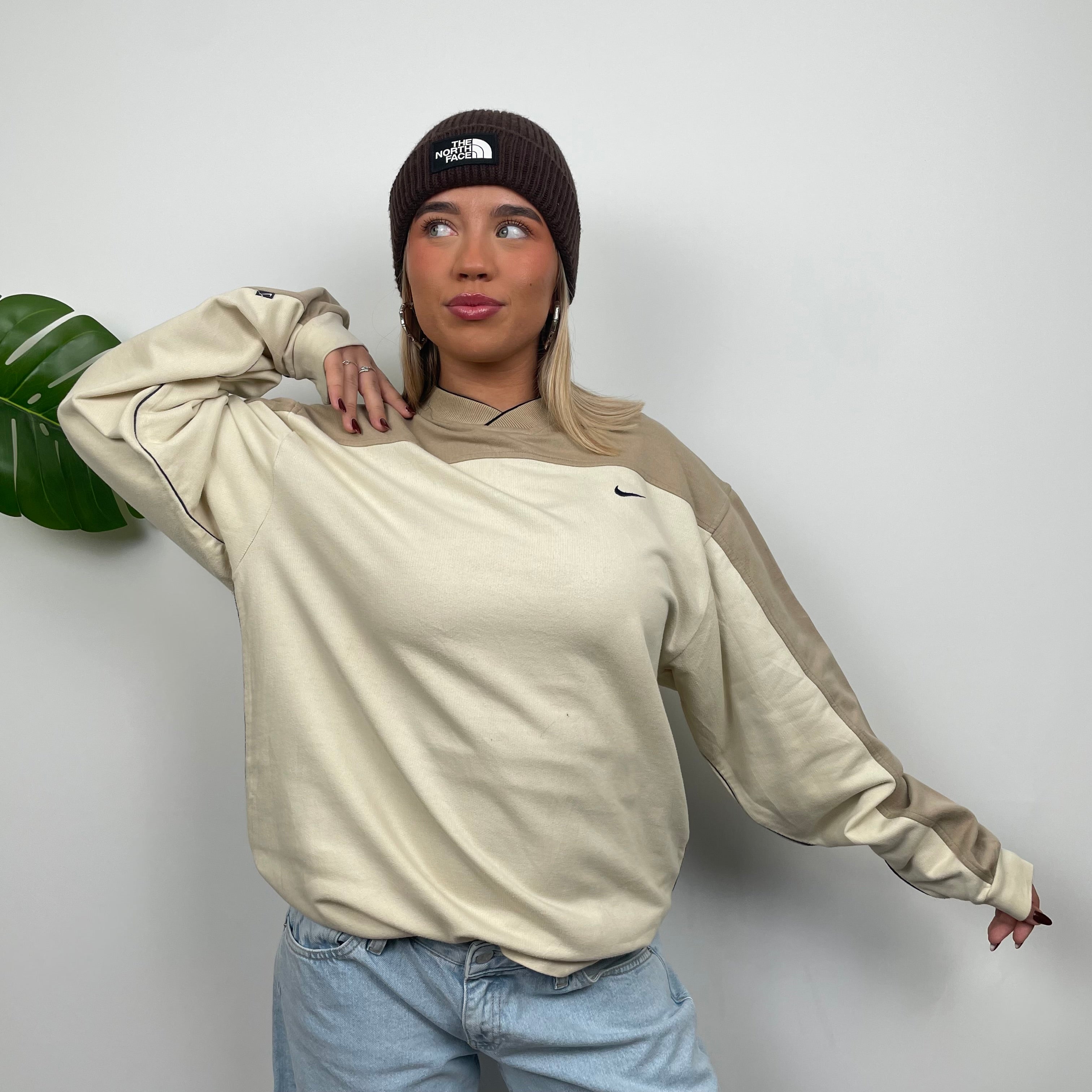 Nike Cream & Coffee Embroidered Swoosh Sweatshirt (L)