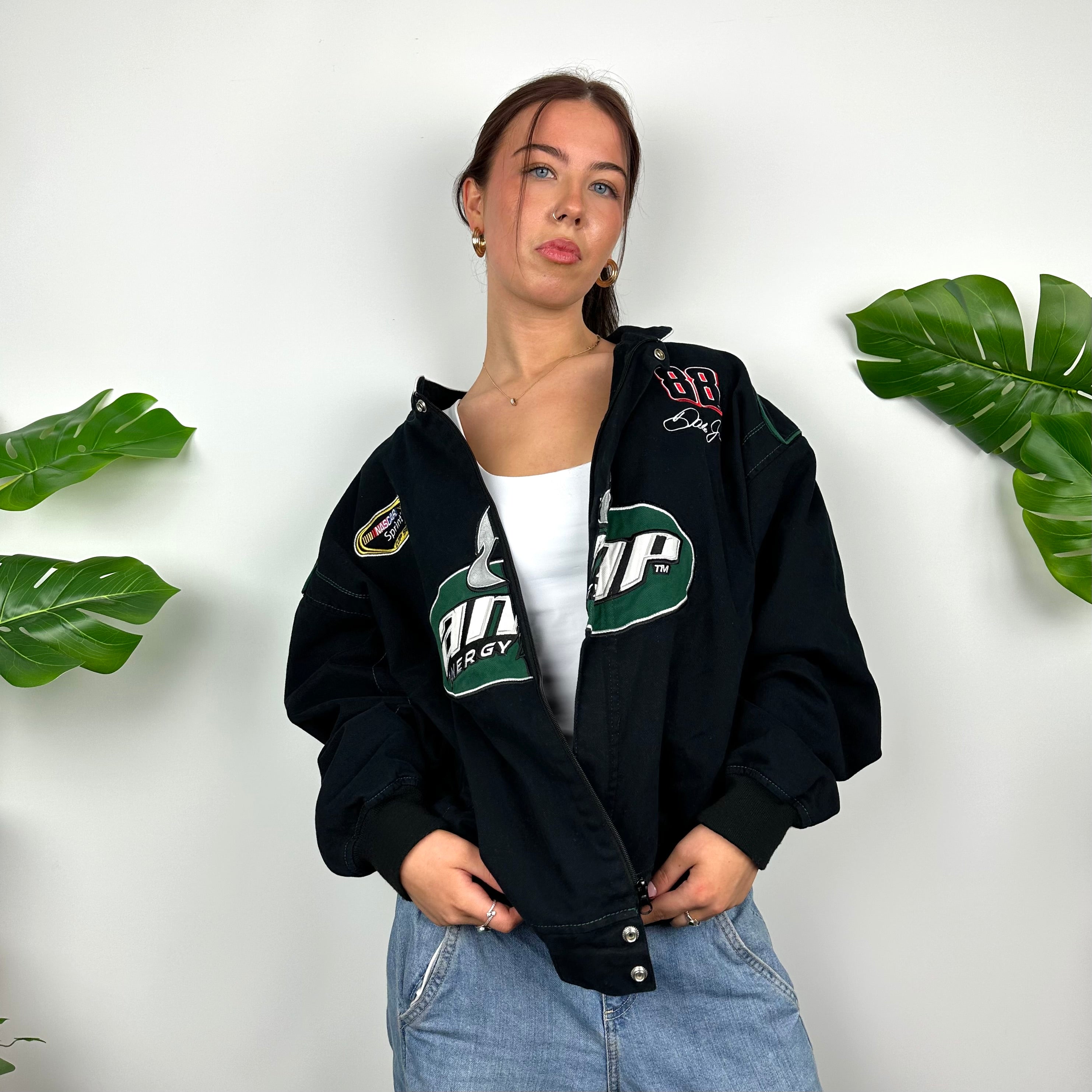 AMP Energy RARE Black NASCAR Racing Jacket as worn by Bella Hadid (L)