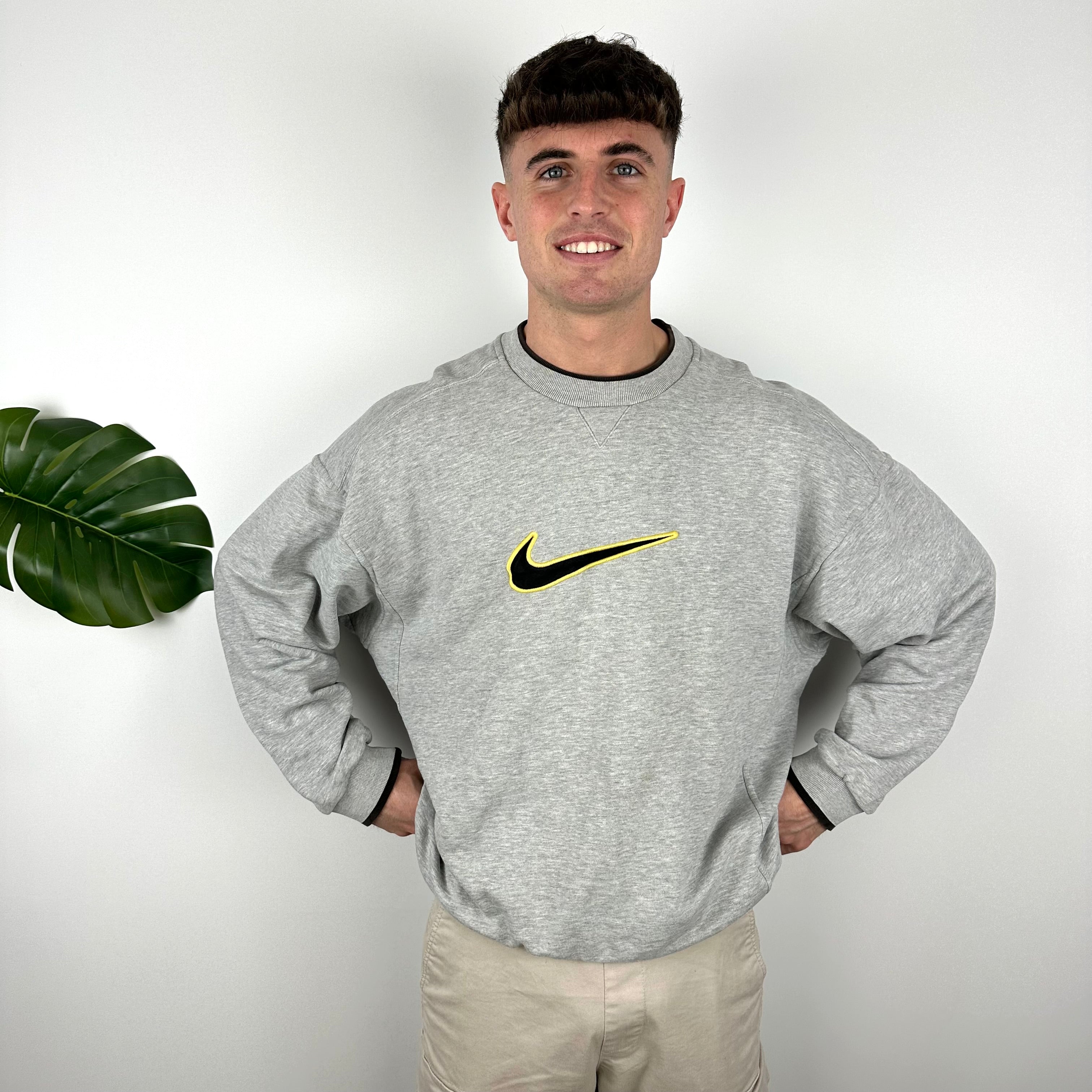 Nike Grey Embroidered Swoosh Sweatshirt (XL)