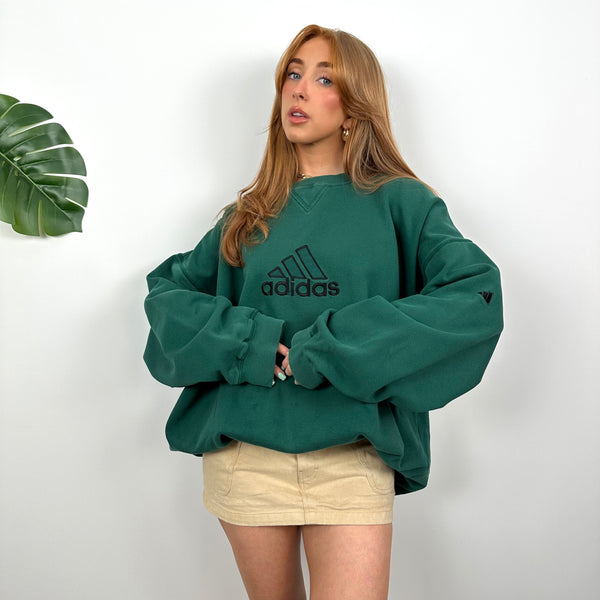 Adidas Green Embroidered Spell Out Sweatshirt (XL)