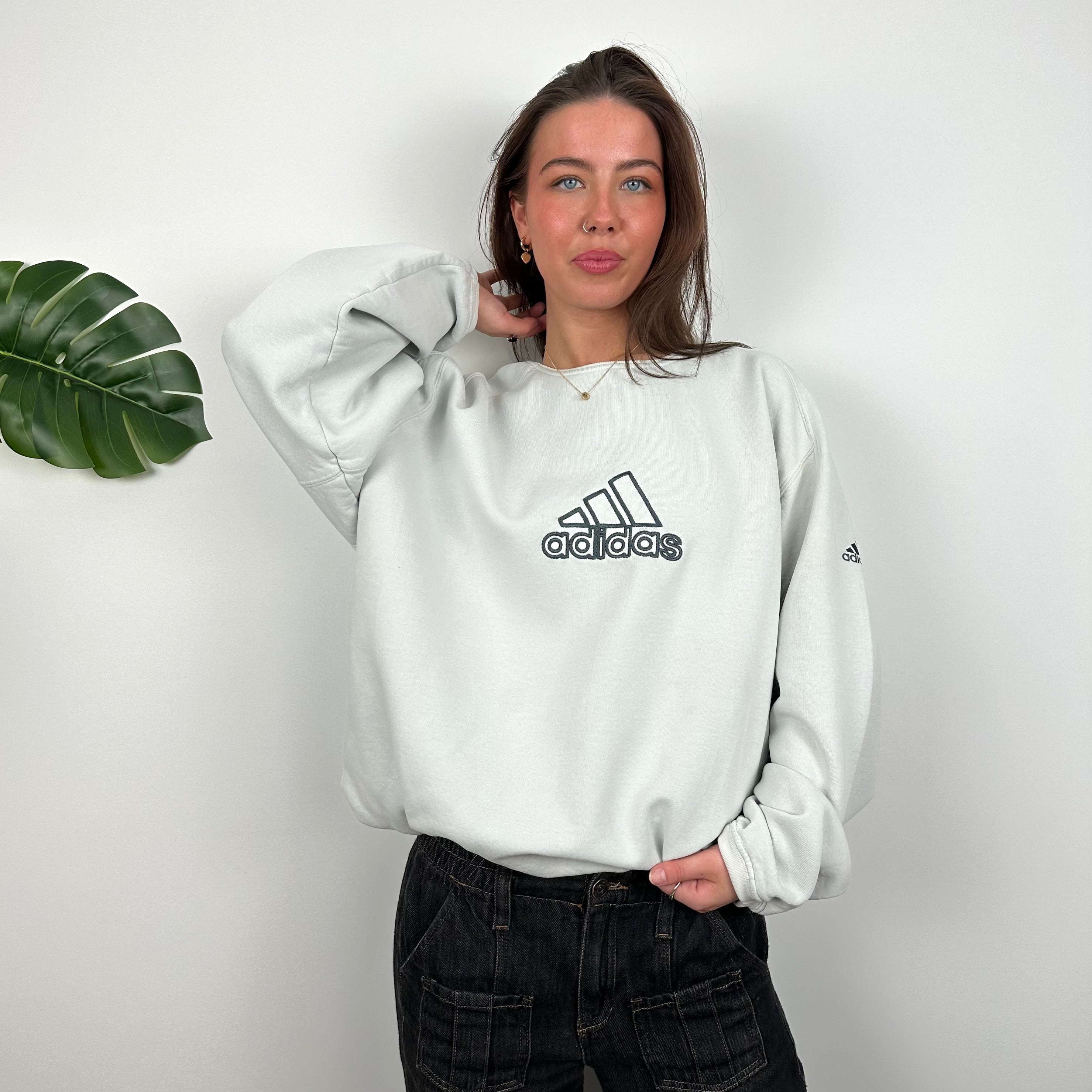 Adidas Grey Embroidered Spell Out Sweatshirt (XL)