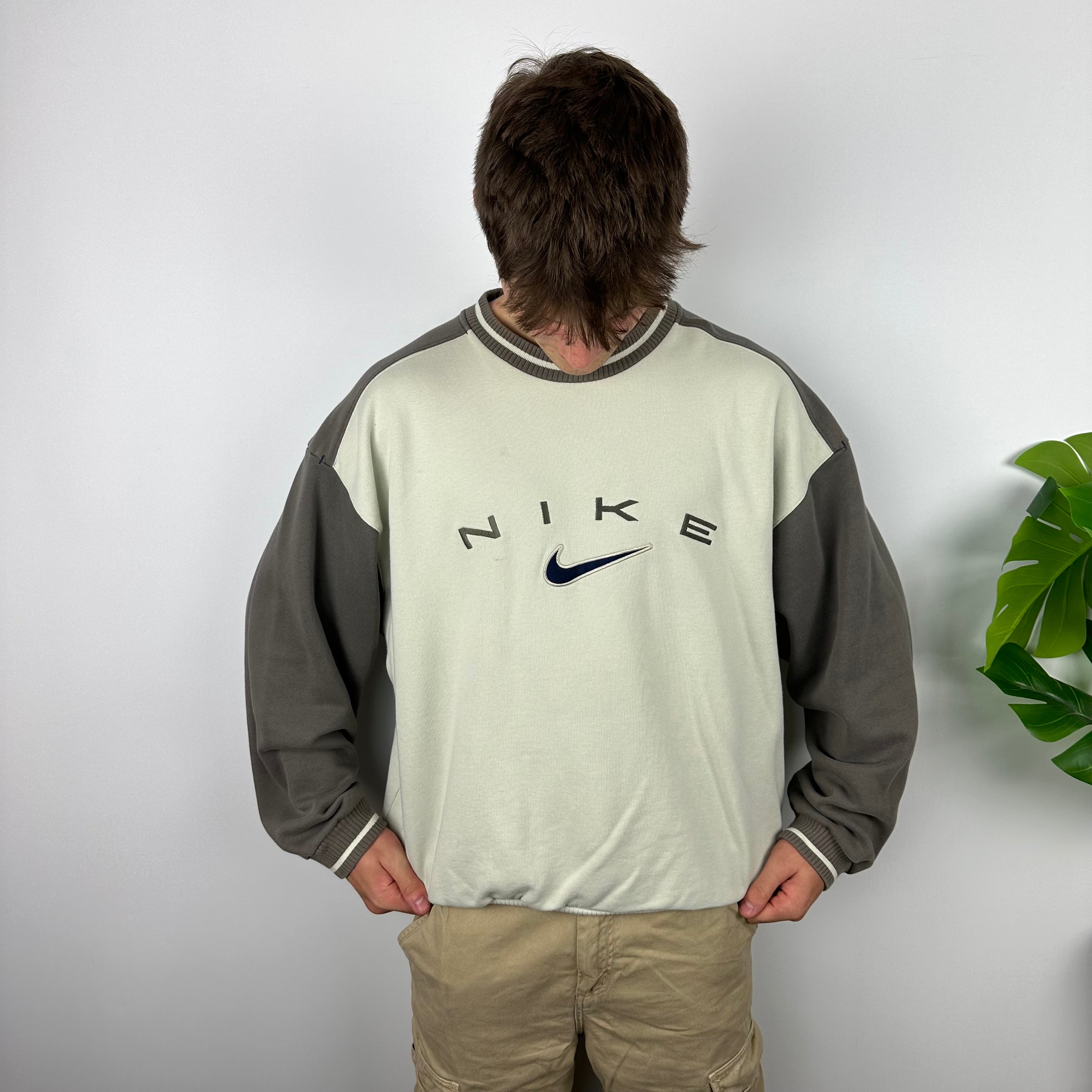 Nike Cream & Brown Embroidered Spell Out Sweatshirt (XL)