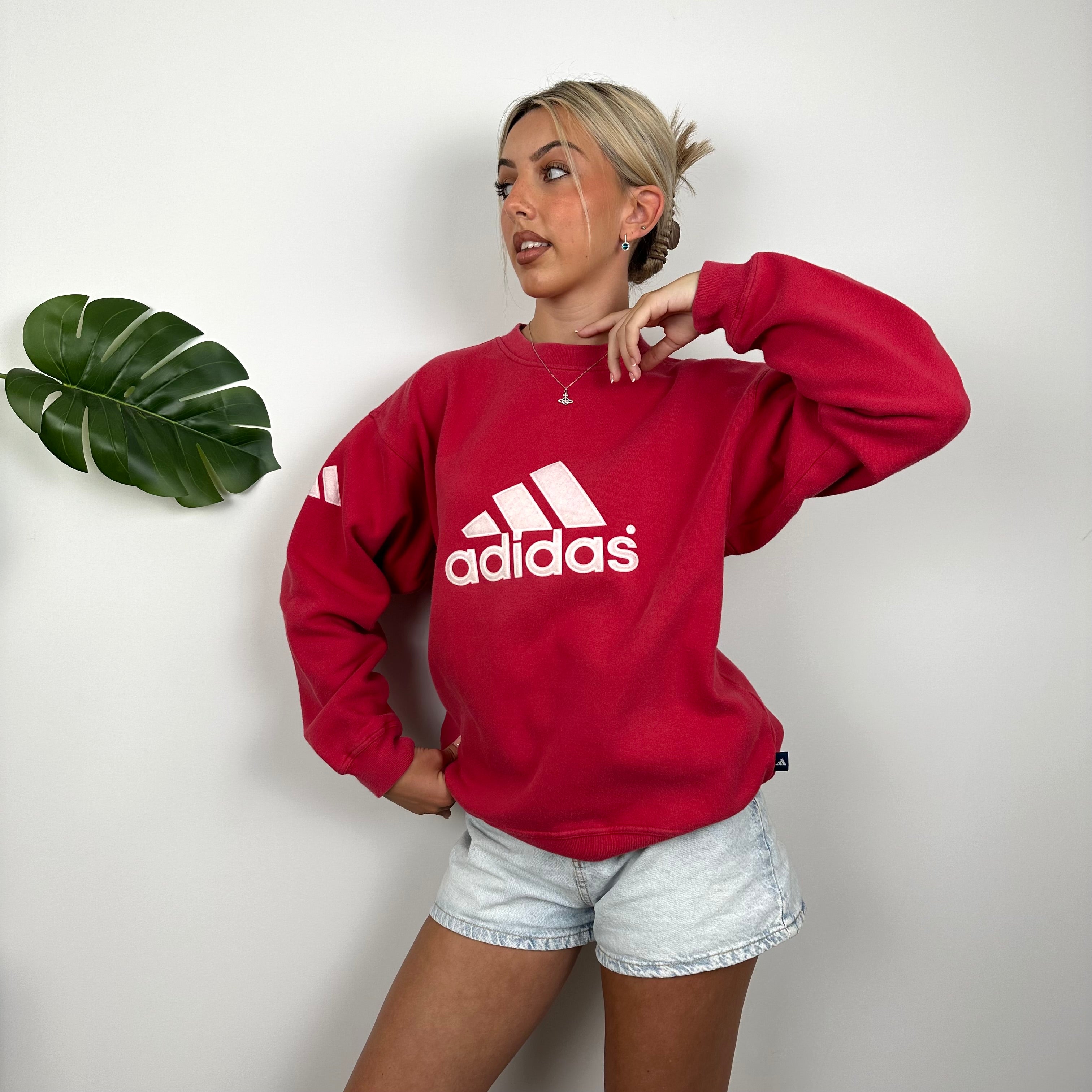 Adidas Red Embroidered Spell Out Sweatshirt (L)