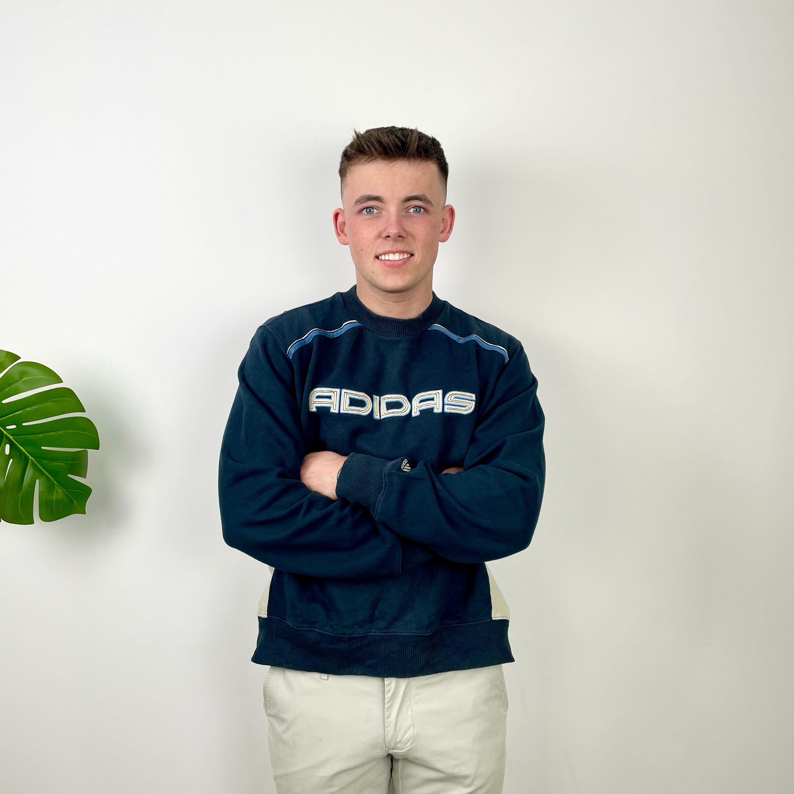Adidas Navy Embroidered Spell Out Sweatshirt (M)