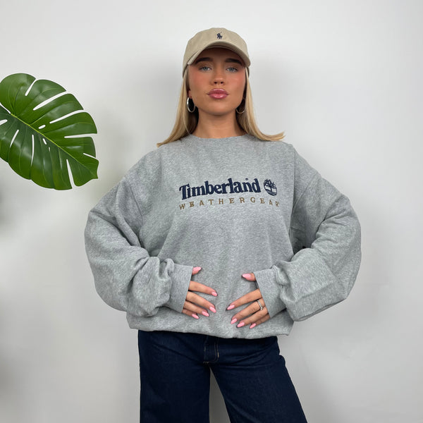 Timberland Grey Embroidered Spell Out Sweatshirt (XXL)