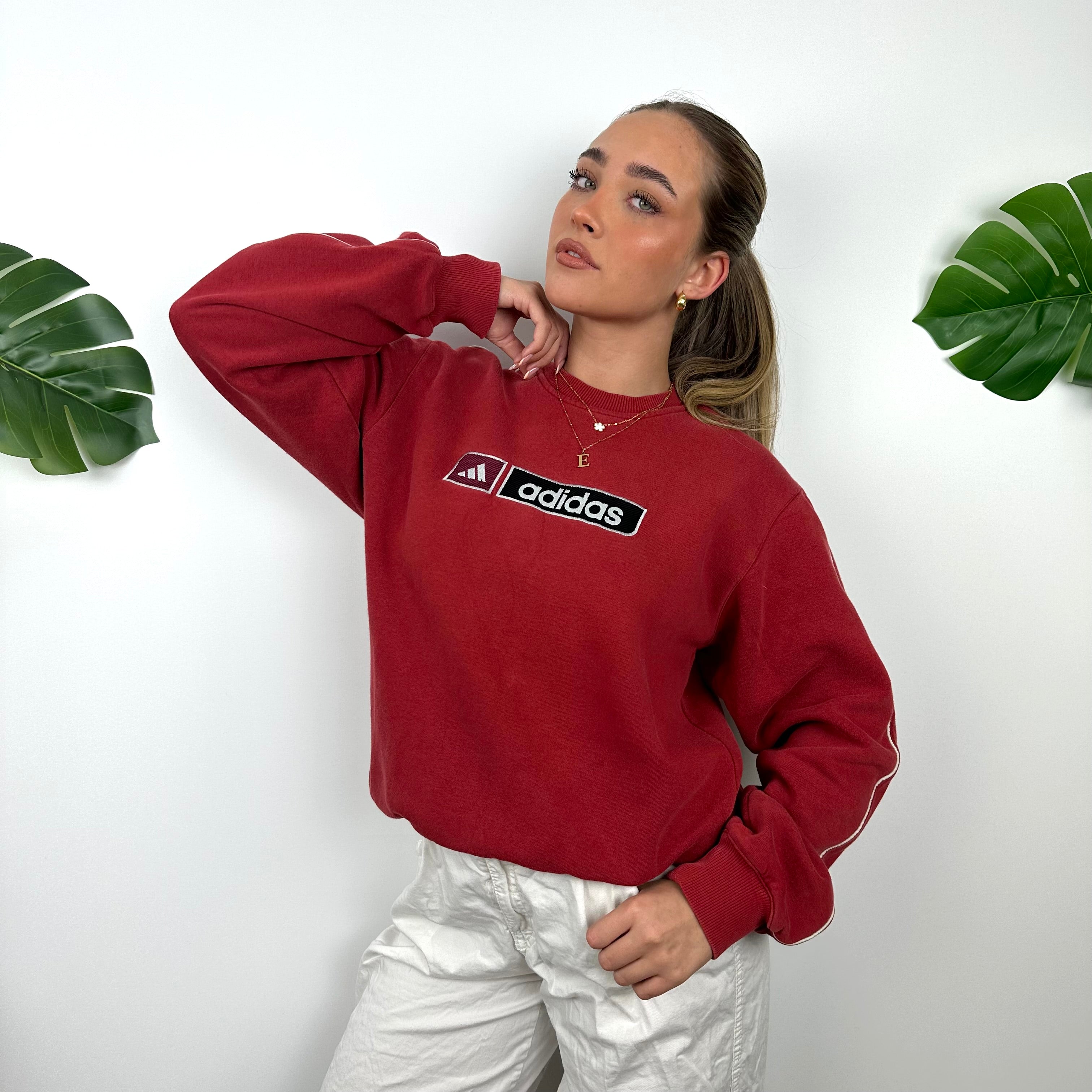 Adidas Red Embroidered Spell Out Sweatshirt (S)