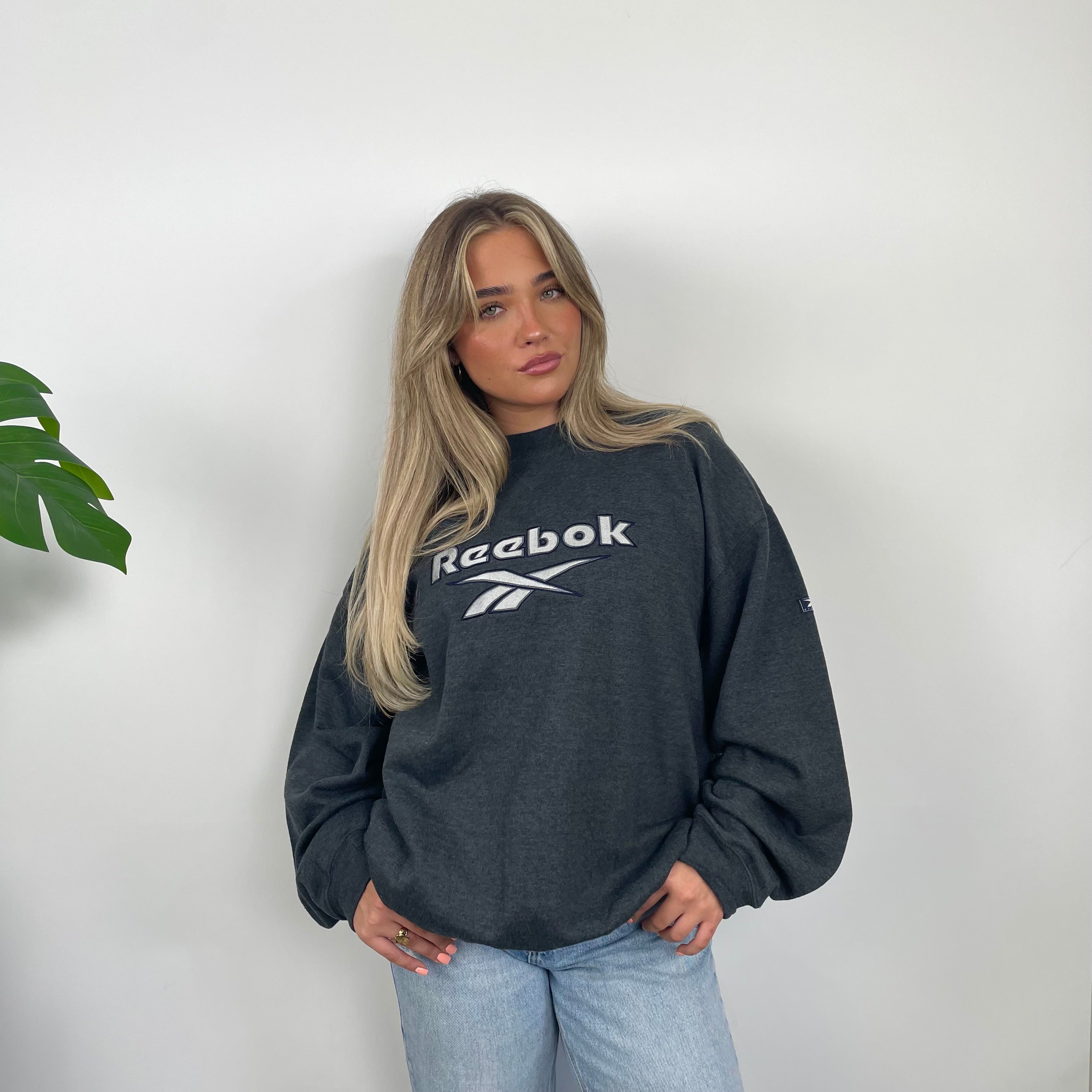 Reebok RARE Black Embroidered Spell Out Sweatshirt (L)