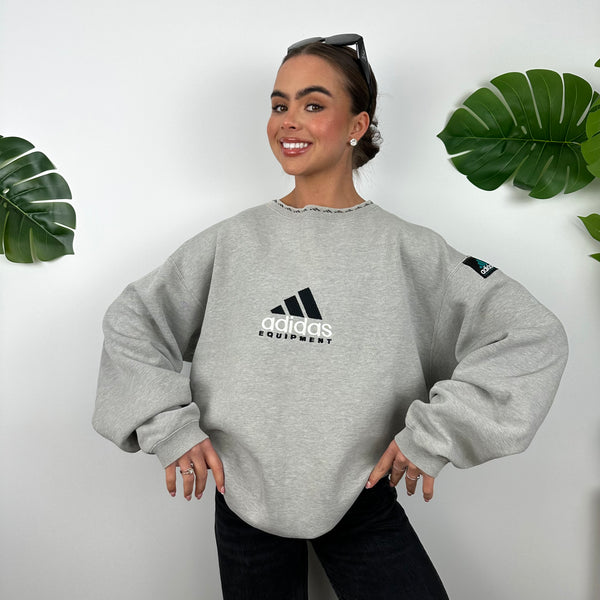 Adidas Equipment RARE Grey Embroidered Spell Out Sweatshirt (L)