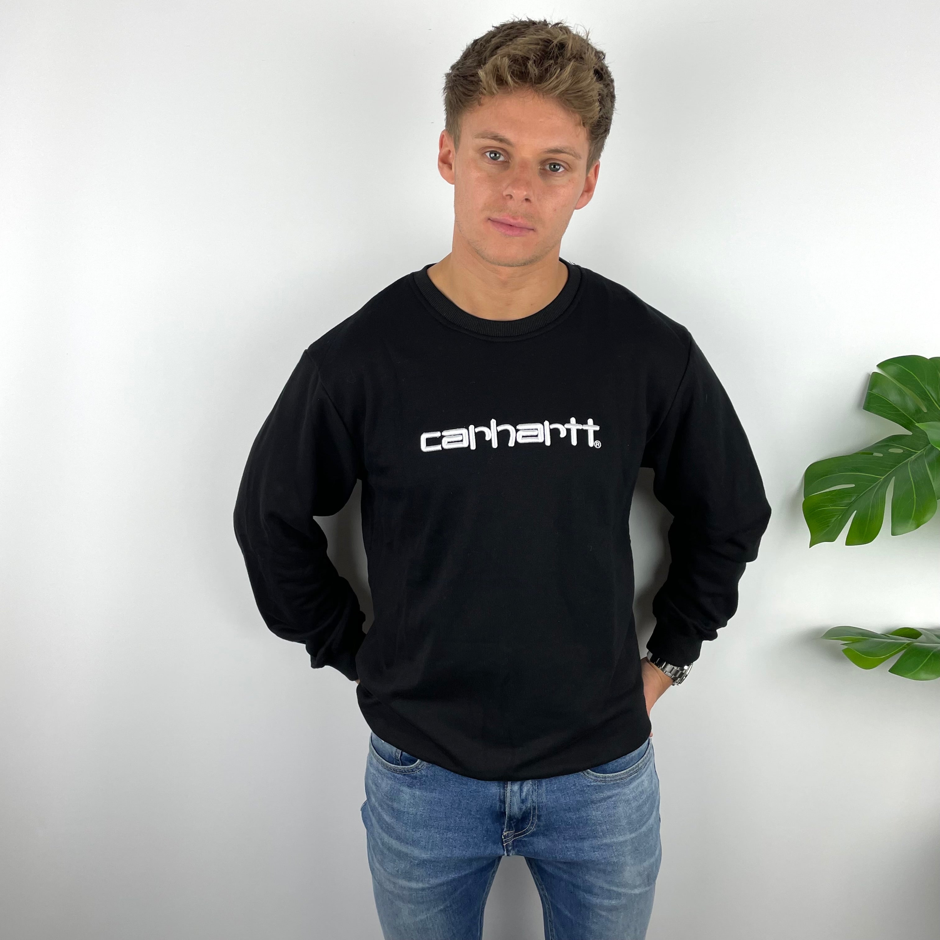 Carhartt RARE Black Embroidered Spell Out Sweatshirt (L)