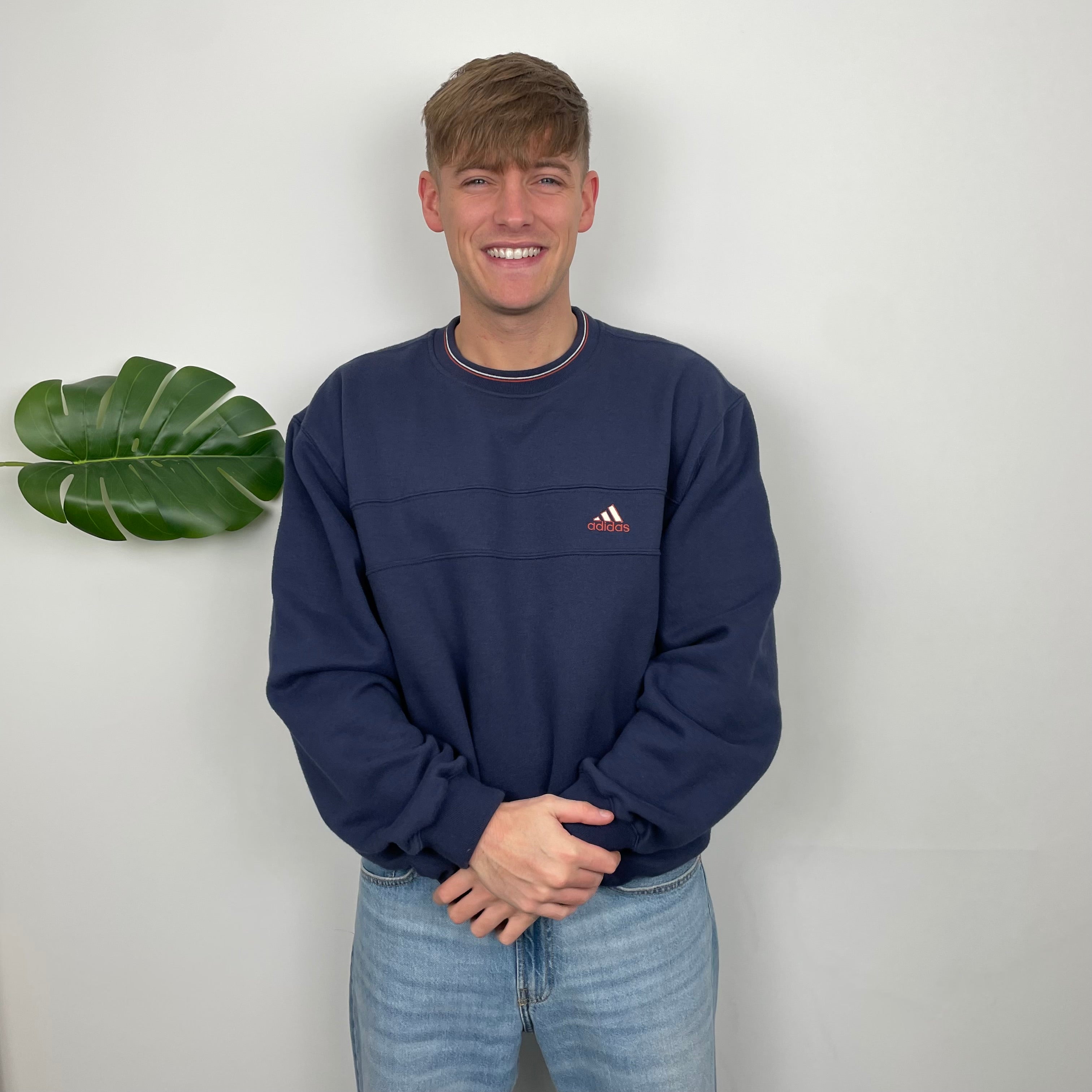 Adidas Navy Embroidered Spell Out Sweatshirt (L)