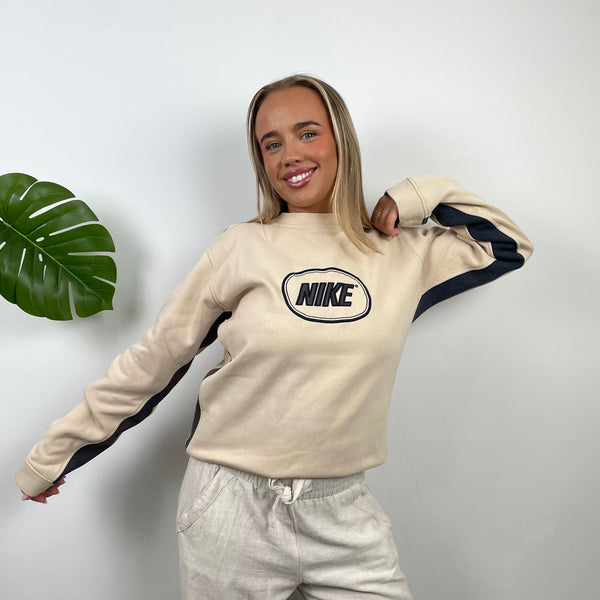 Nike Cream Embroidered Spell Out Sweatshirt (M)