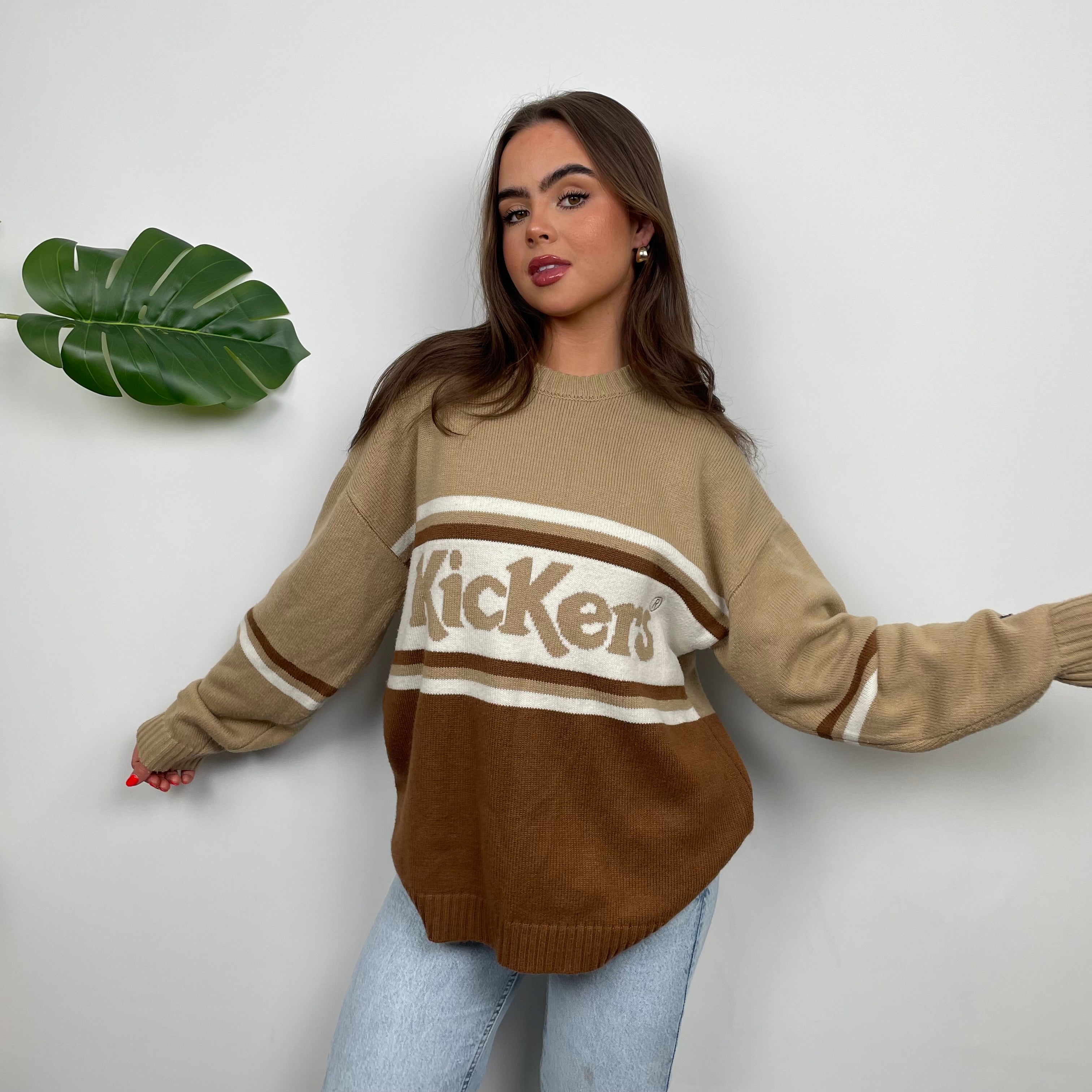 Kickers RARE Brown Embroidered Spell Out Knitted Sweater (M)