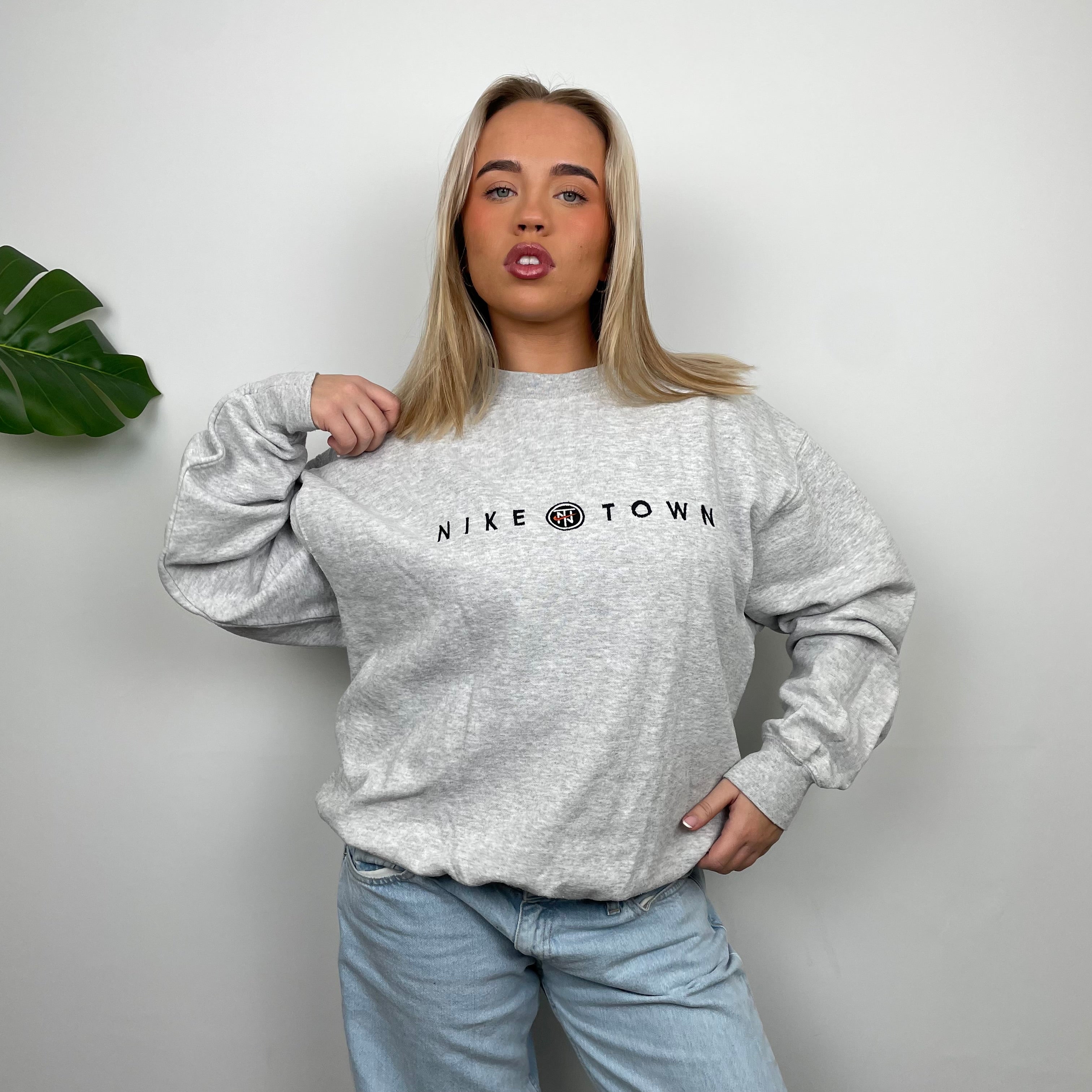 Nike Town Grey Embroidered Spell Out Sweatshirt (L)