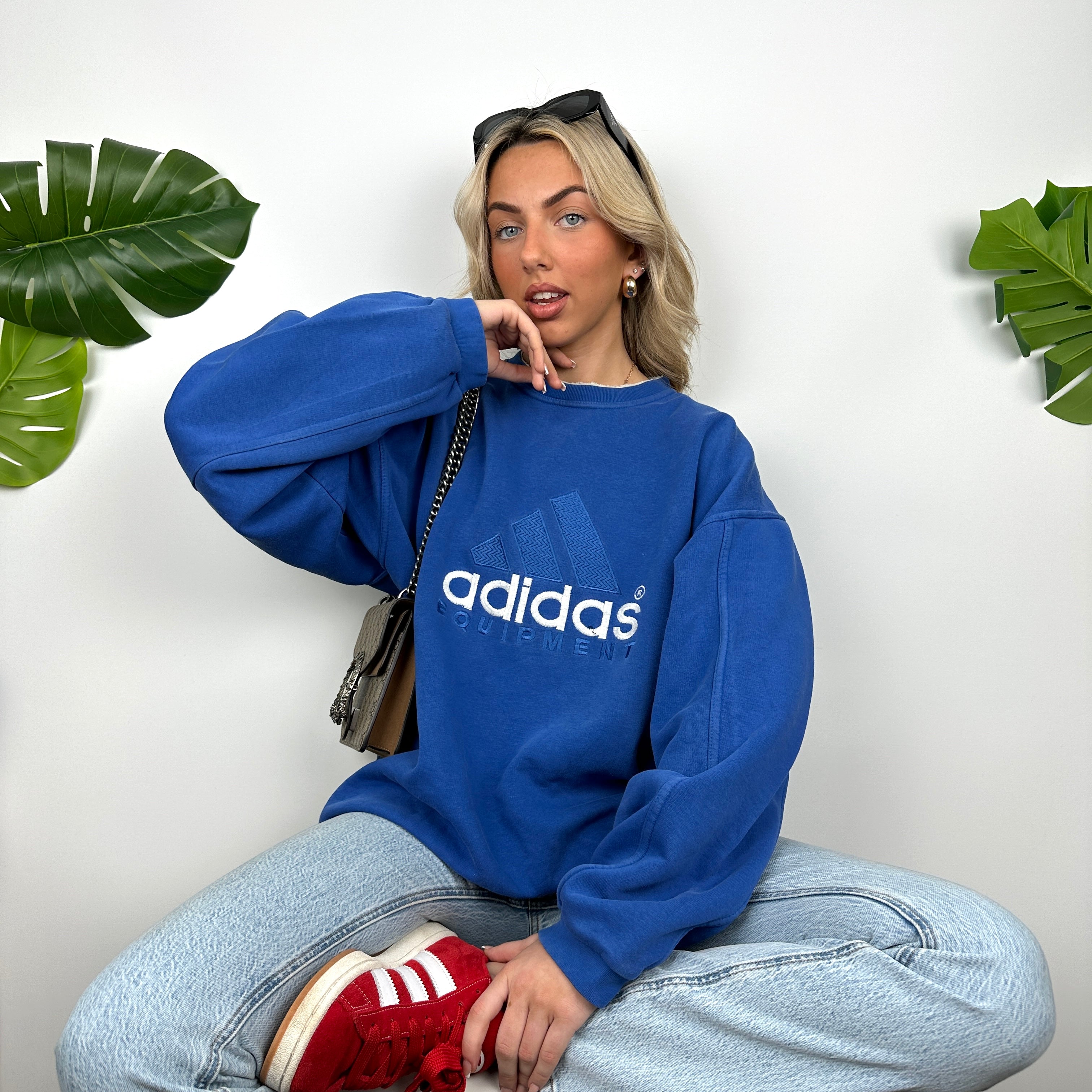 Adidas Equipment Blue Embroidered Spell Out Sweatshirt (L)