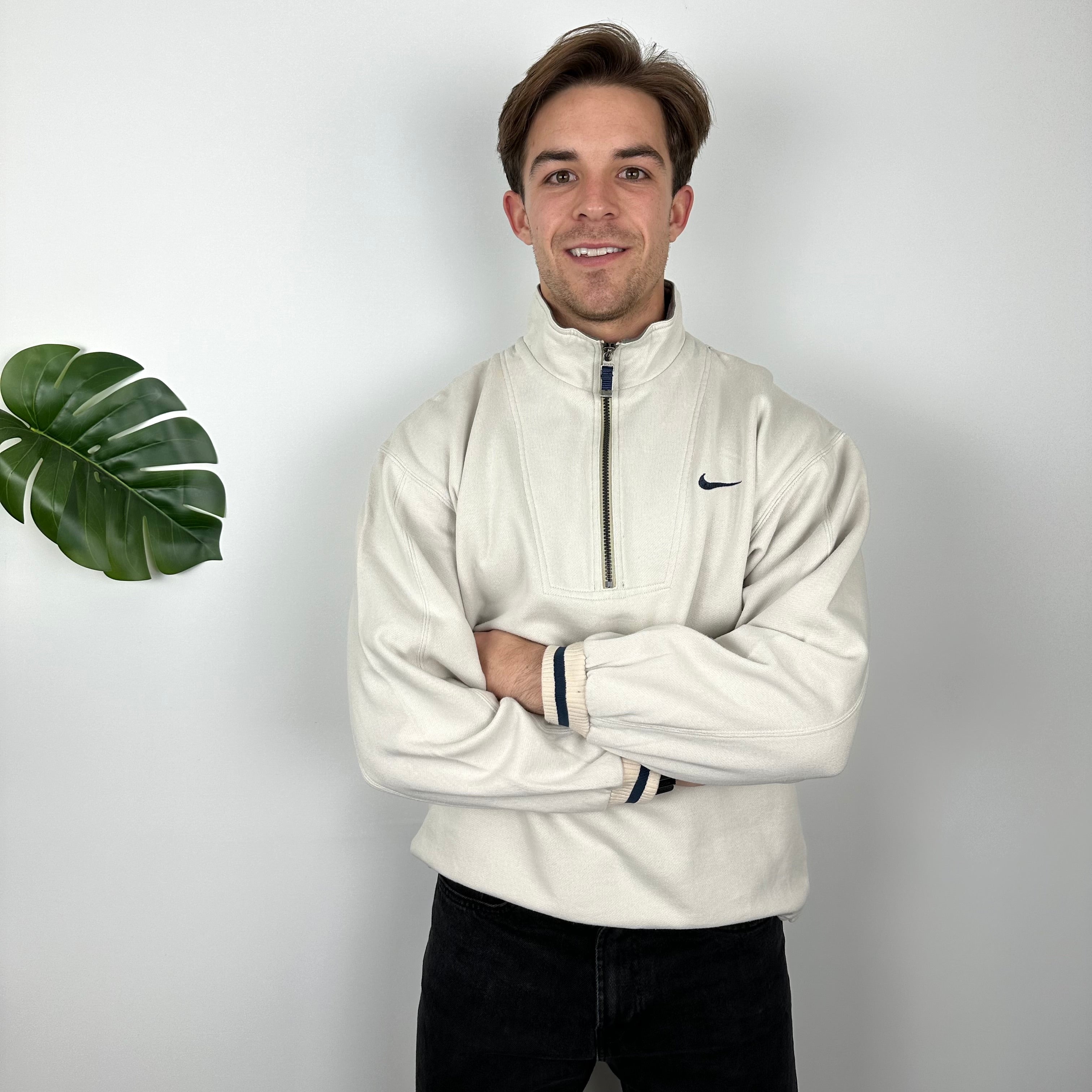 Nike RARE Cream Embroidered Spell Quarter Zip Sweatshirt (M)