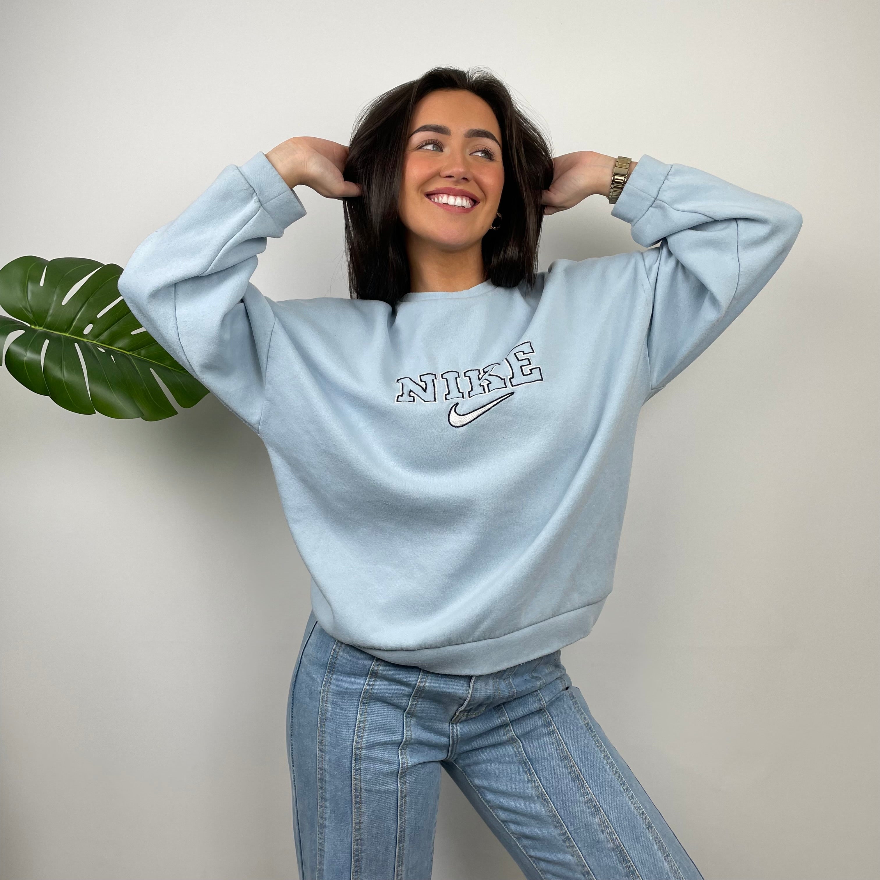 Nike Baby Blue Embroidered Spell Out Sweatshirt (XL)