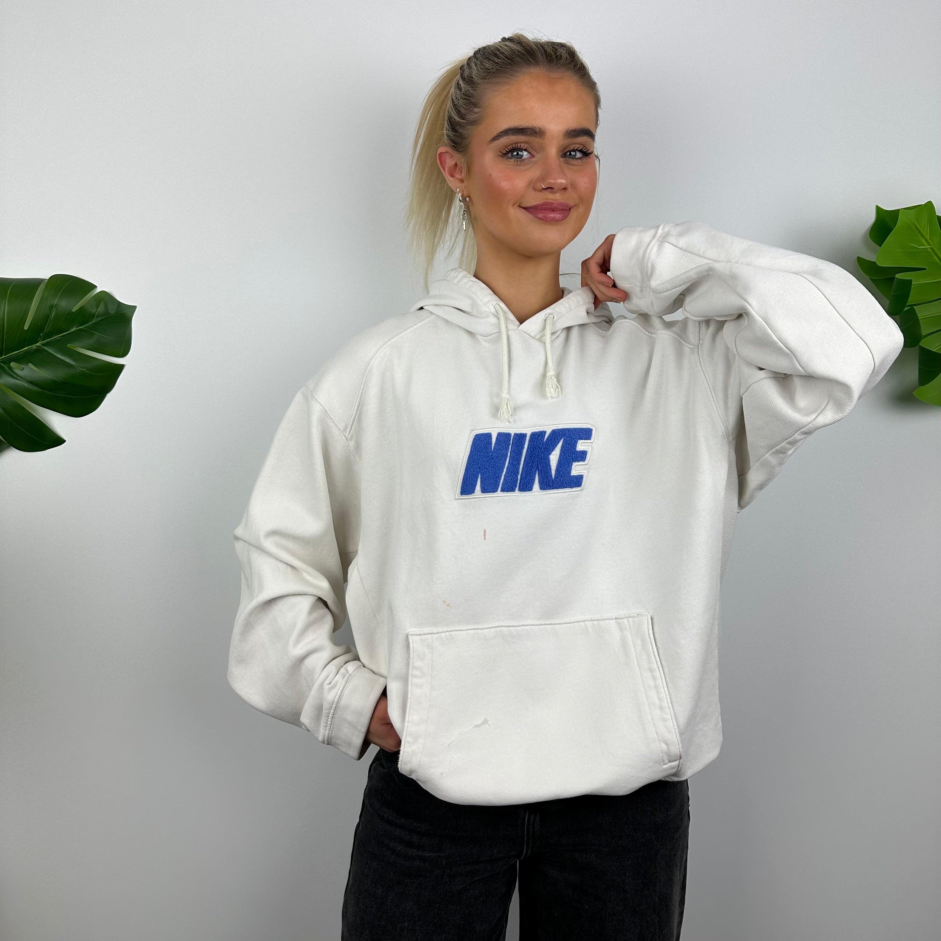 Nike RARE White Embroidered Spell Out Hoodie (L)