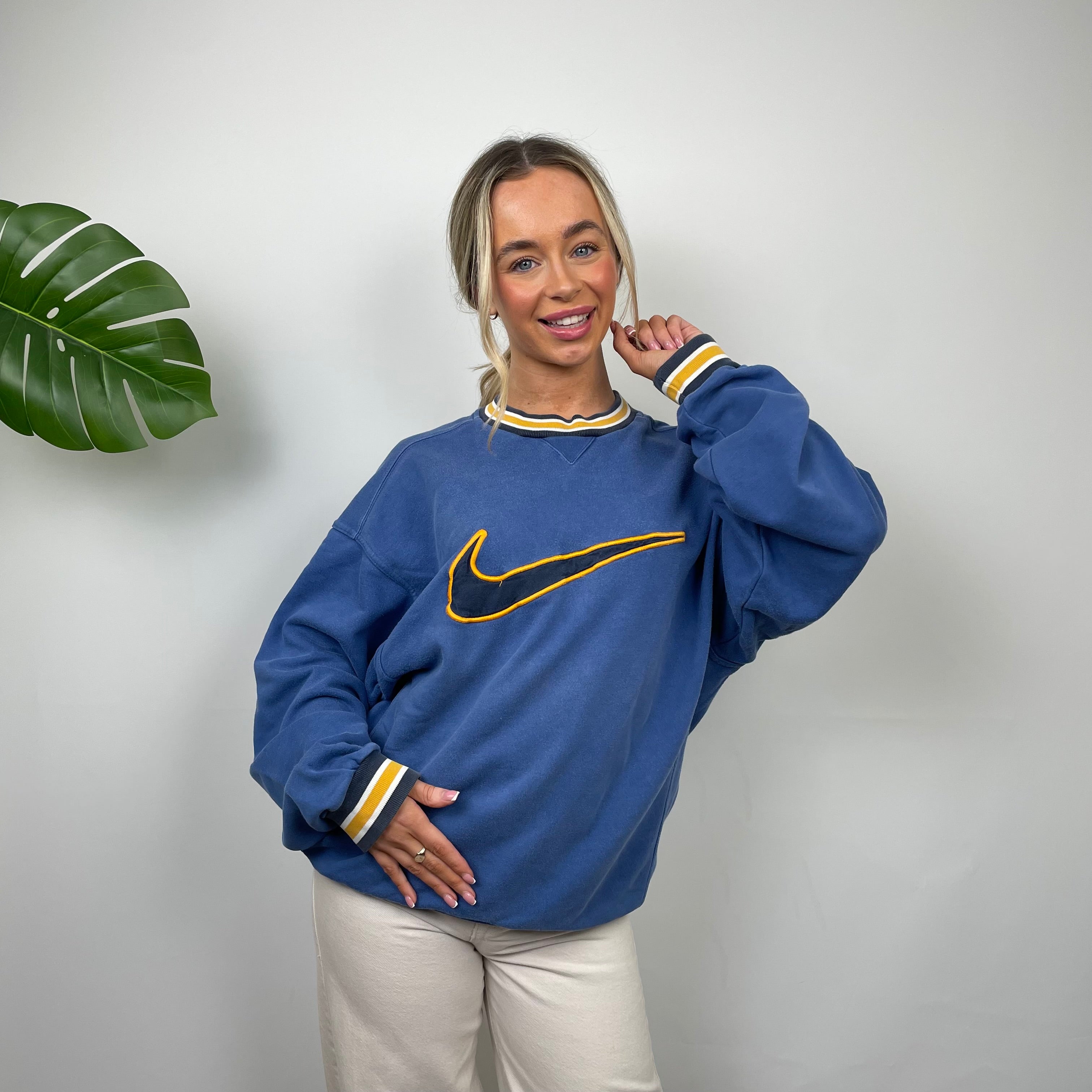 Nike RARE Blue Embroidered Swoosh Sweatshirt (M)