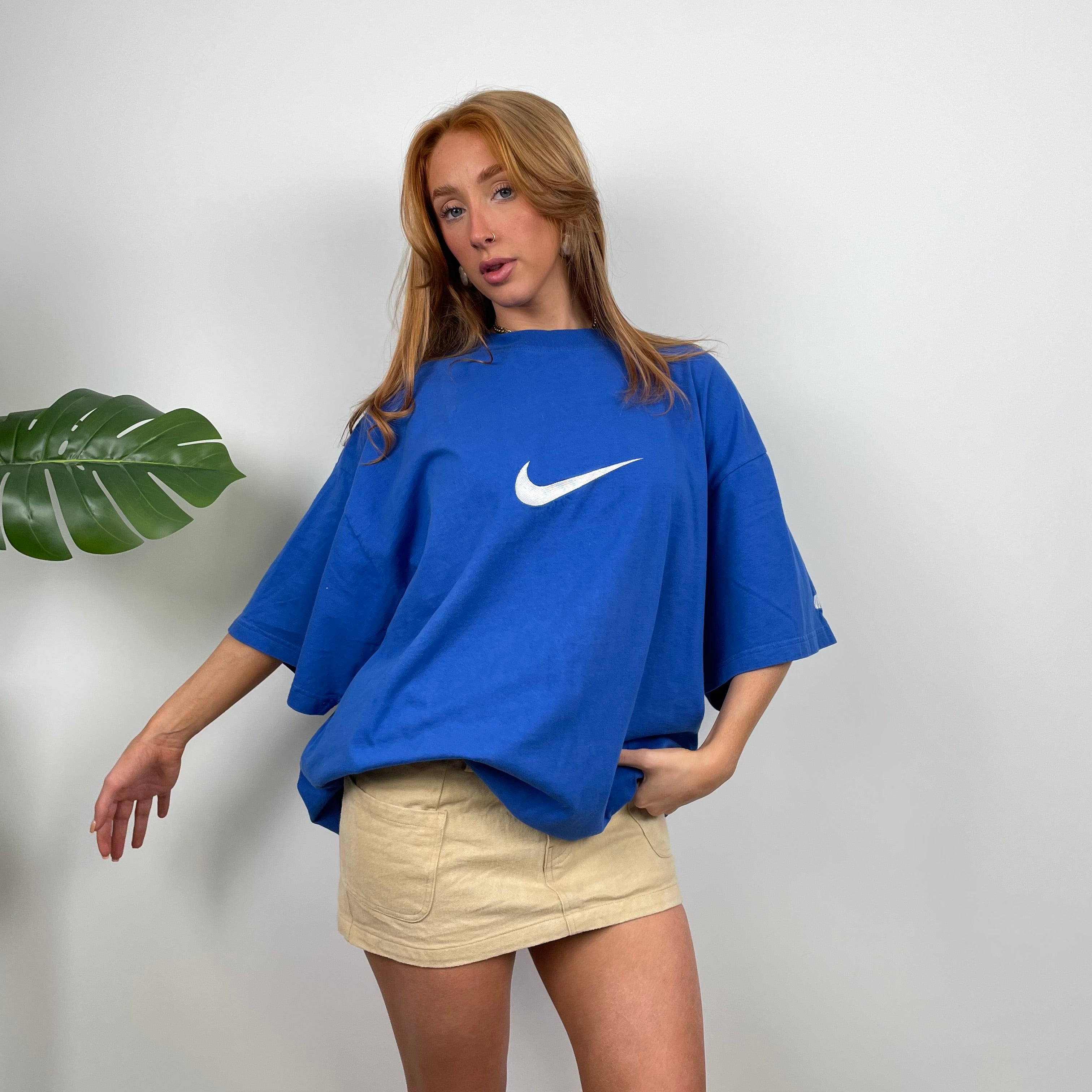 Nike Blue Embroidered Spell Out T Shirt (XL)