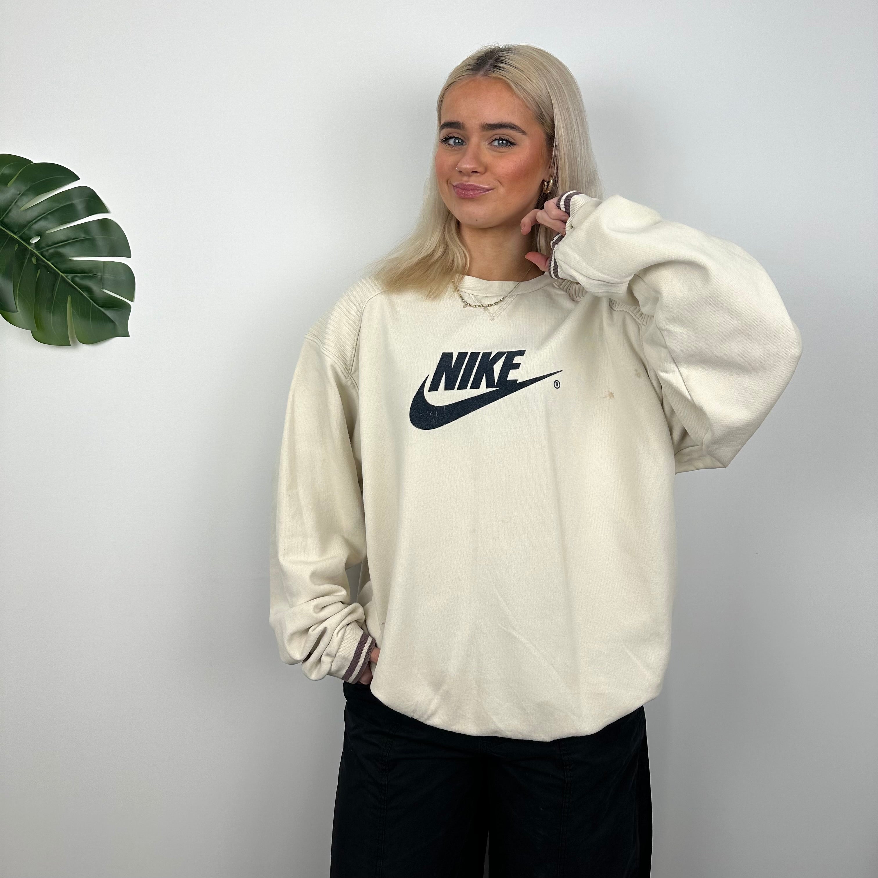 Nike Cream Embroidered Spell Out Sweatshirt (L)