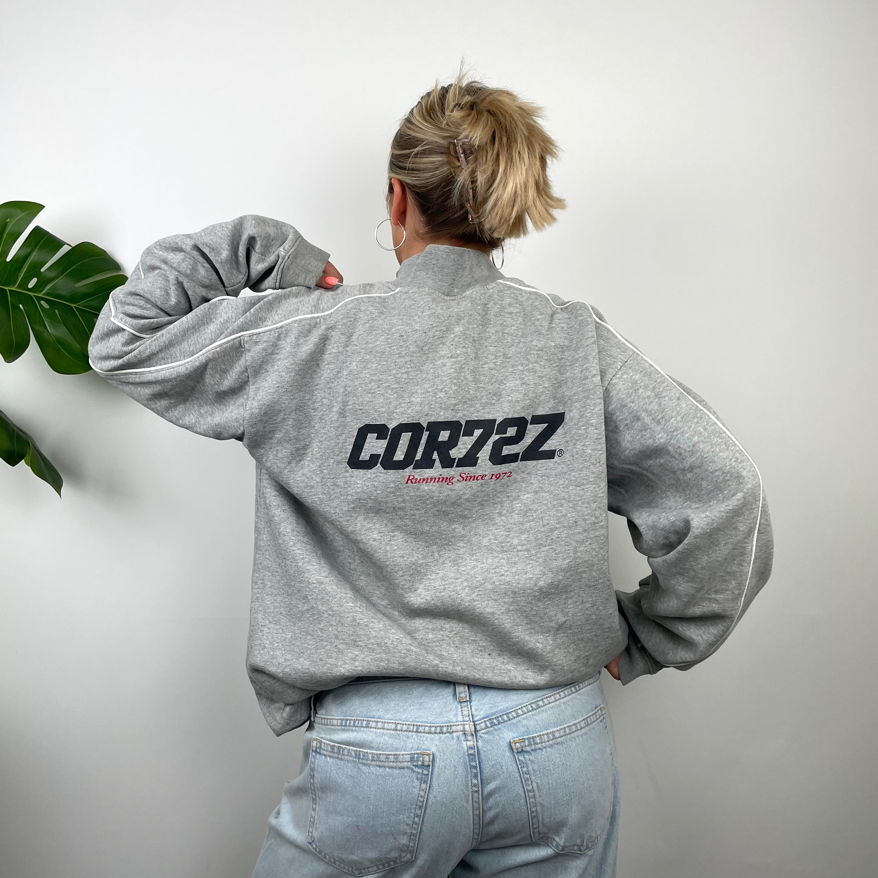 Nike Cortez Grey Embroidered Spell Out Quarter Zip Sweatshirt (L)