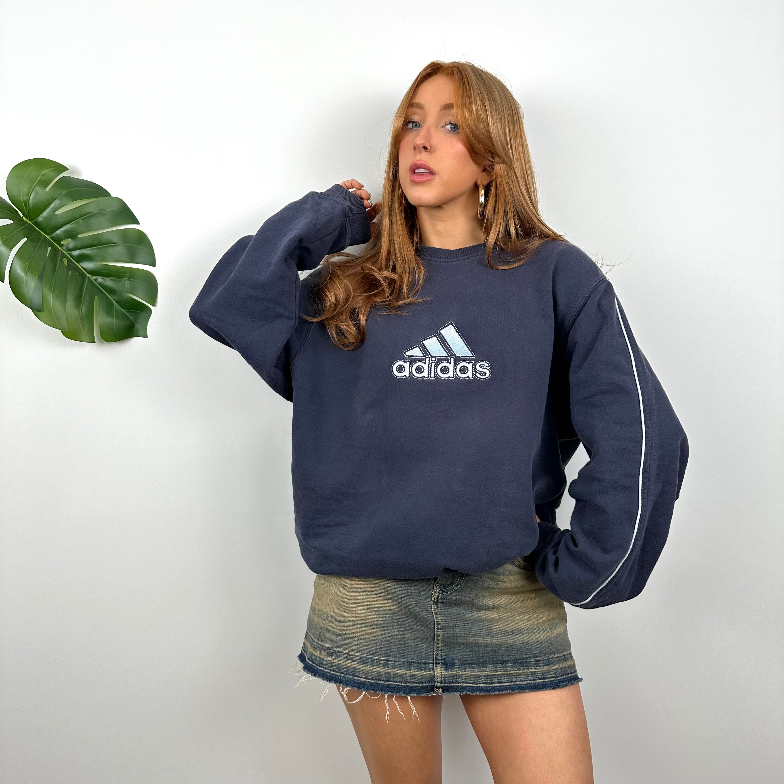 Adidas Navy Embroidered Spell Out Sweatshirt (L)