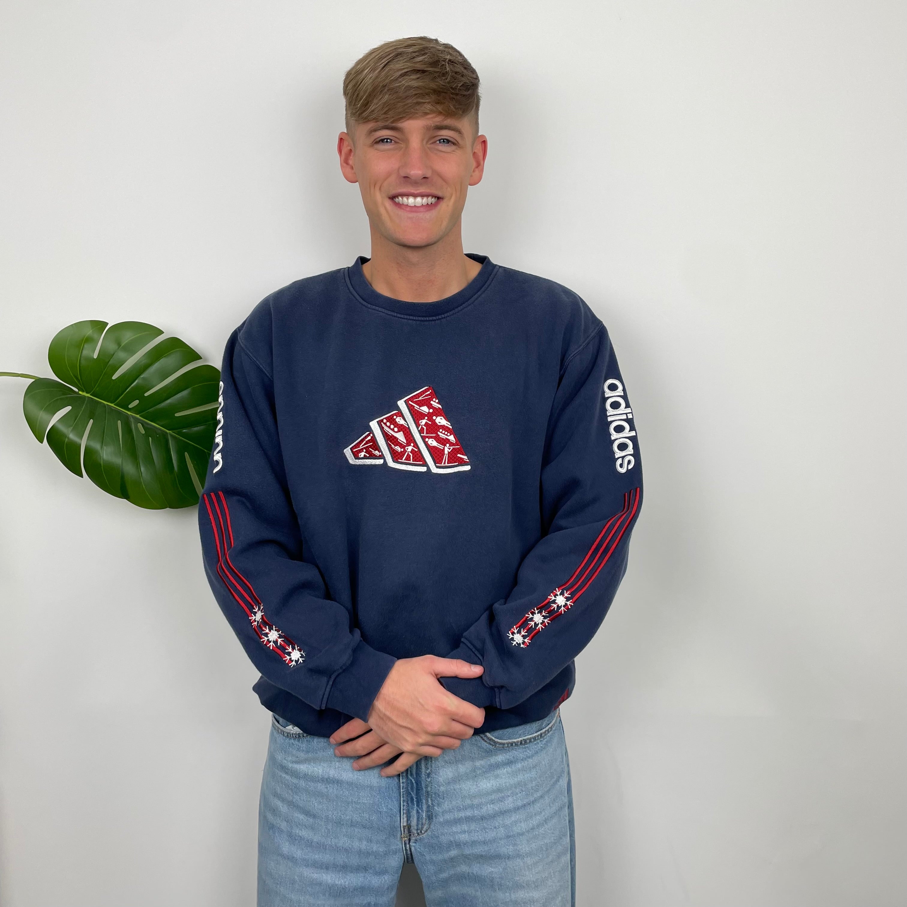 Adidas RARE Red and Navy Embroidered Spell Out Sweatshirt (L)