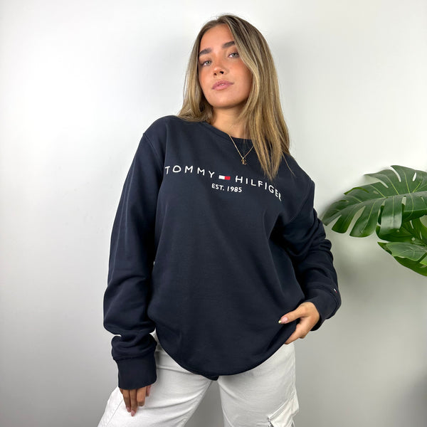 Tommy Hilfiger Navy Embroidered Spell Out Sweatshirt (M)