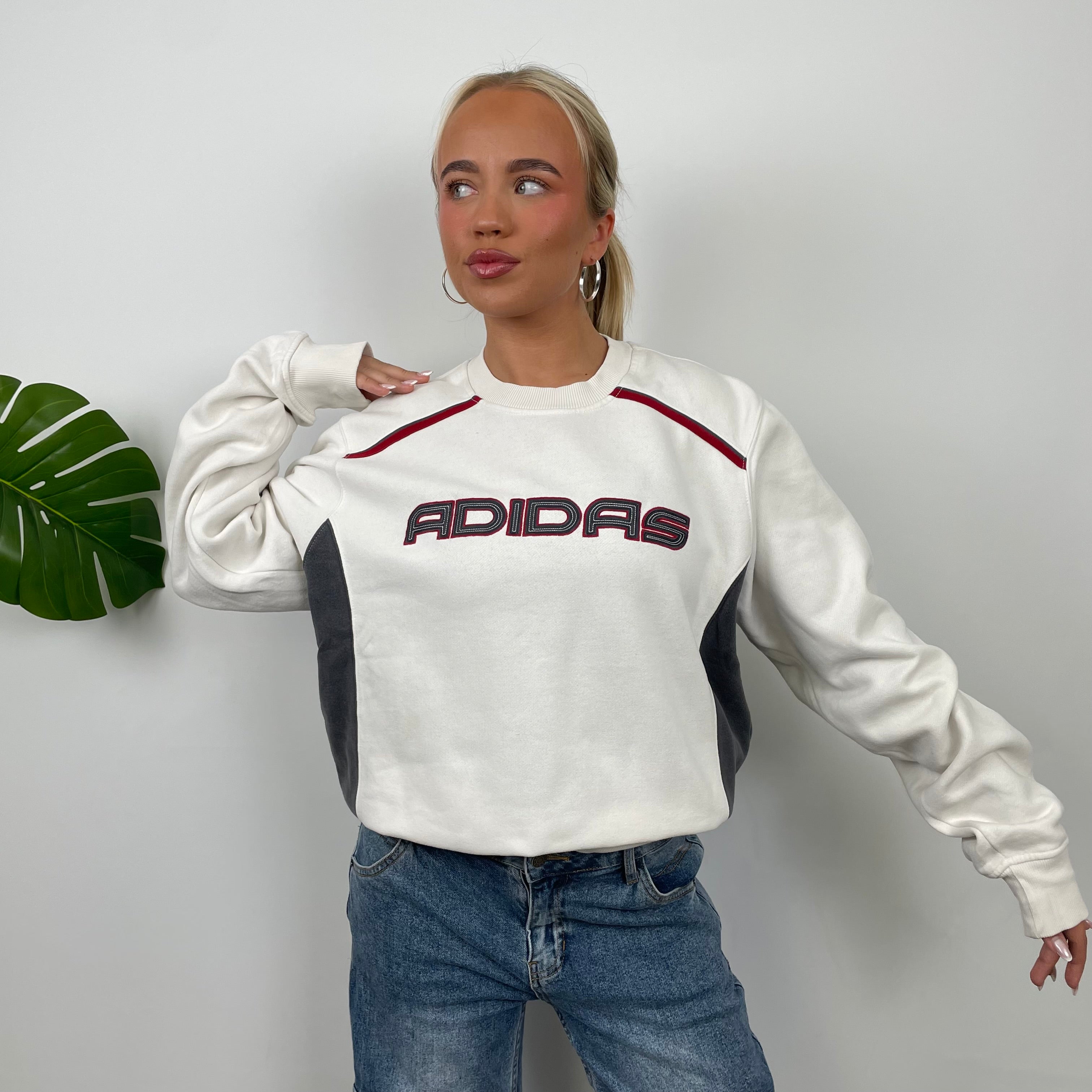 Adidas White Embroidered Spell Out Sweatshirt (M)