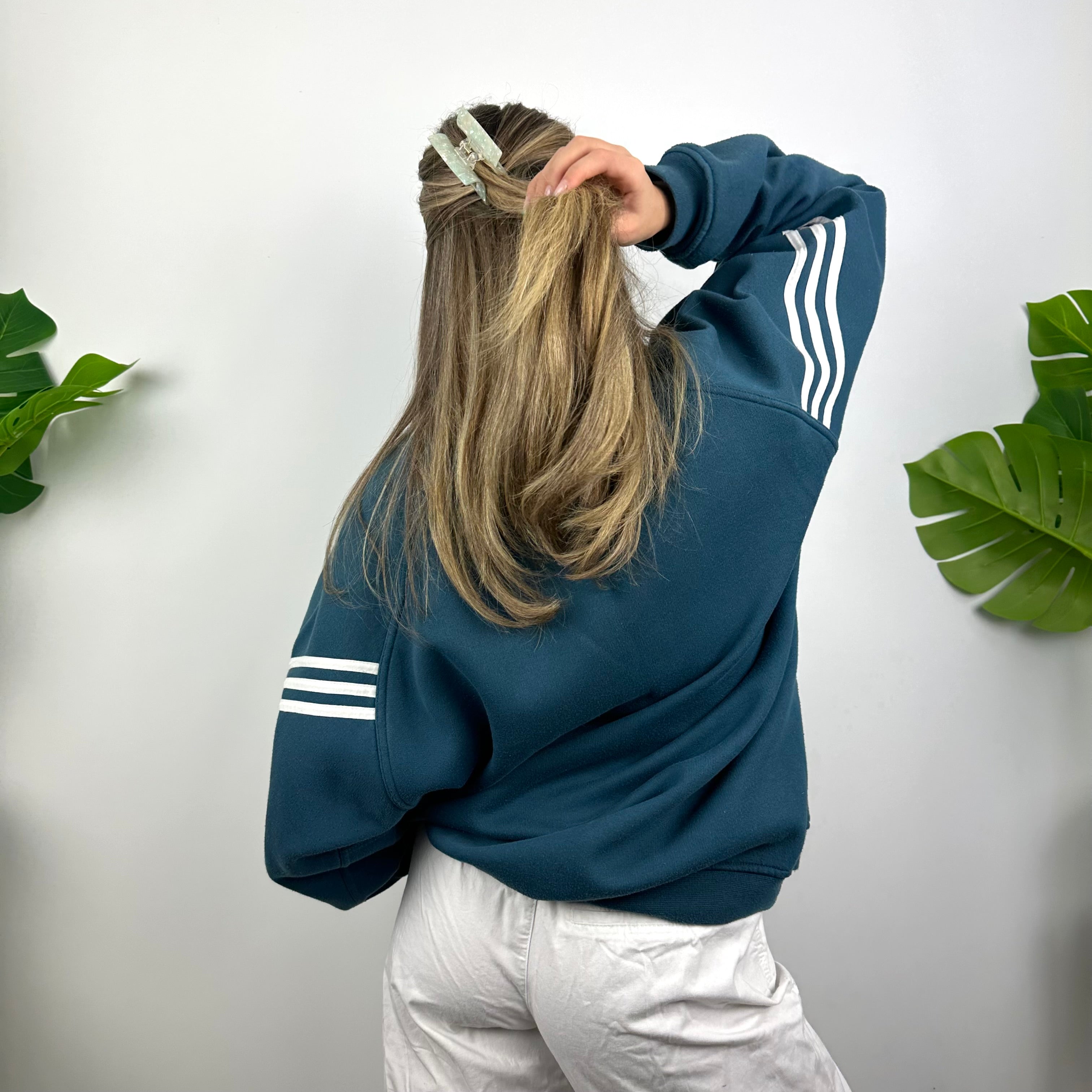 Adidas Blue Embroidered Spell Out Sweatshirt (L)