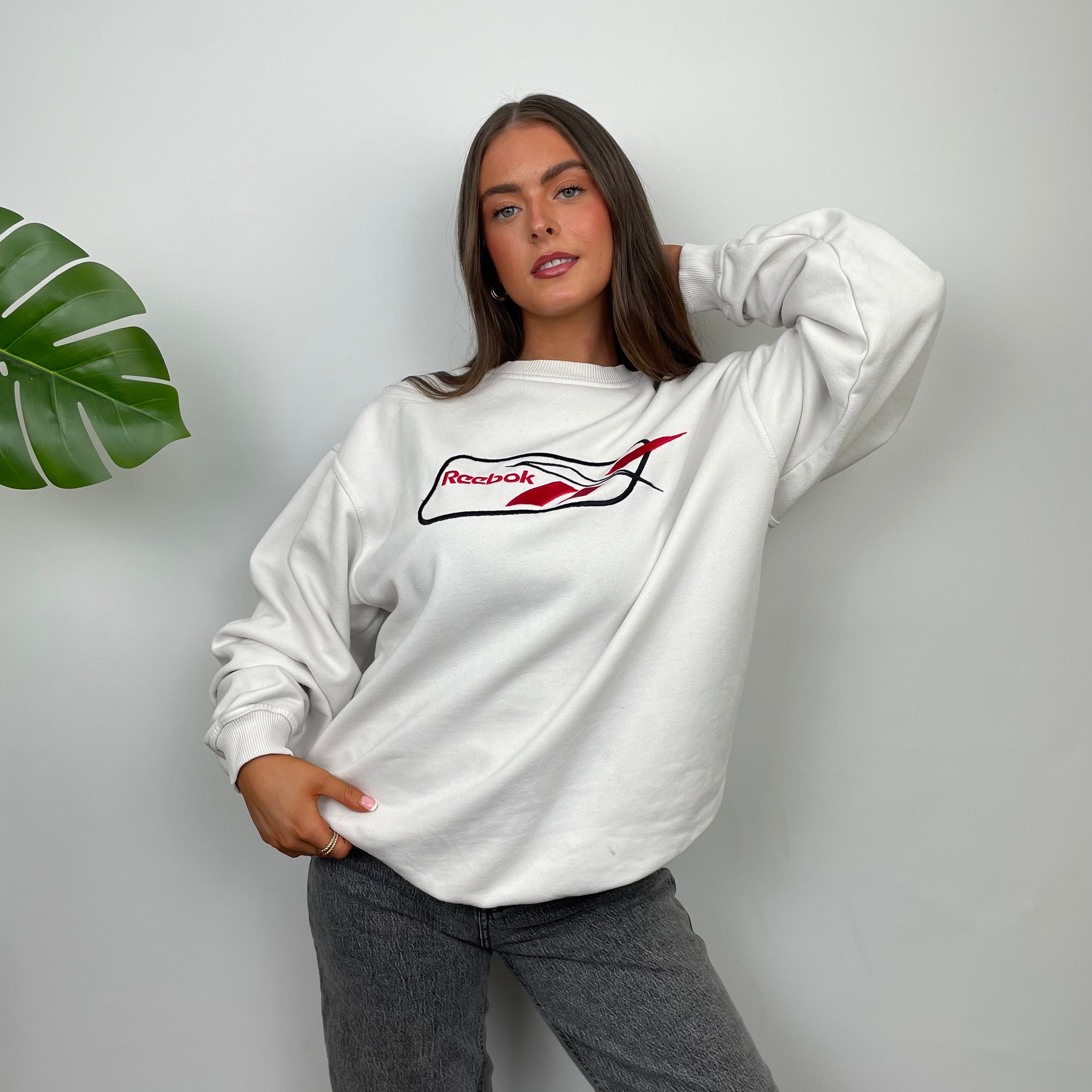 Reebok White Embroidered Spell Out Sweatshirt (L)